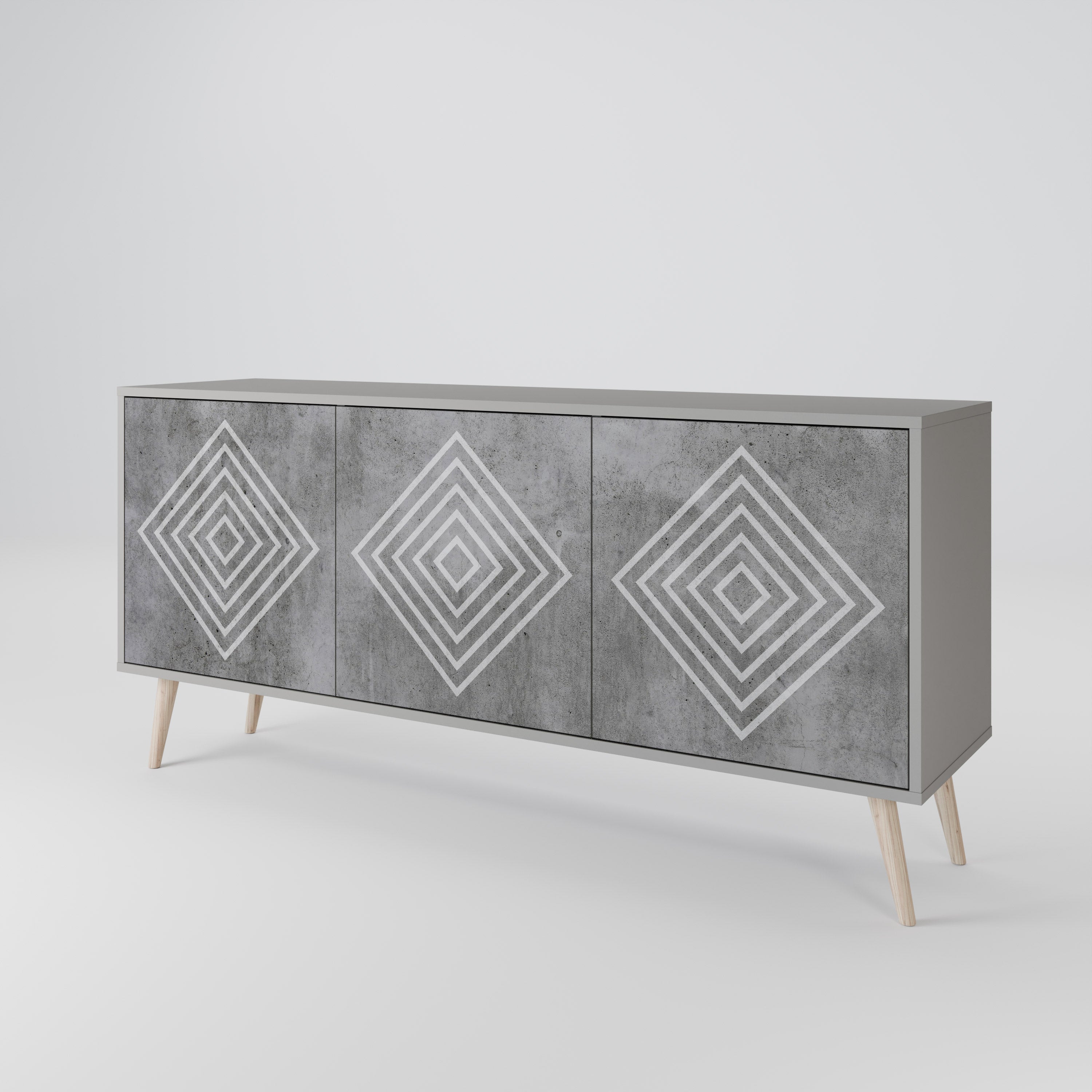 POLYGONAL ARTISTRY Sideboard mit 3 Türen in Grau
