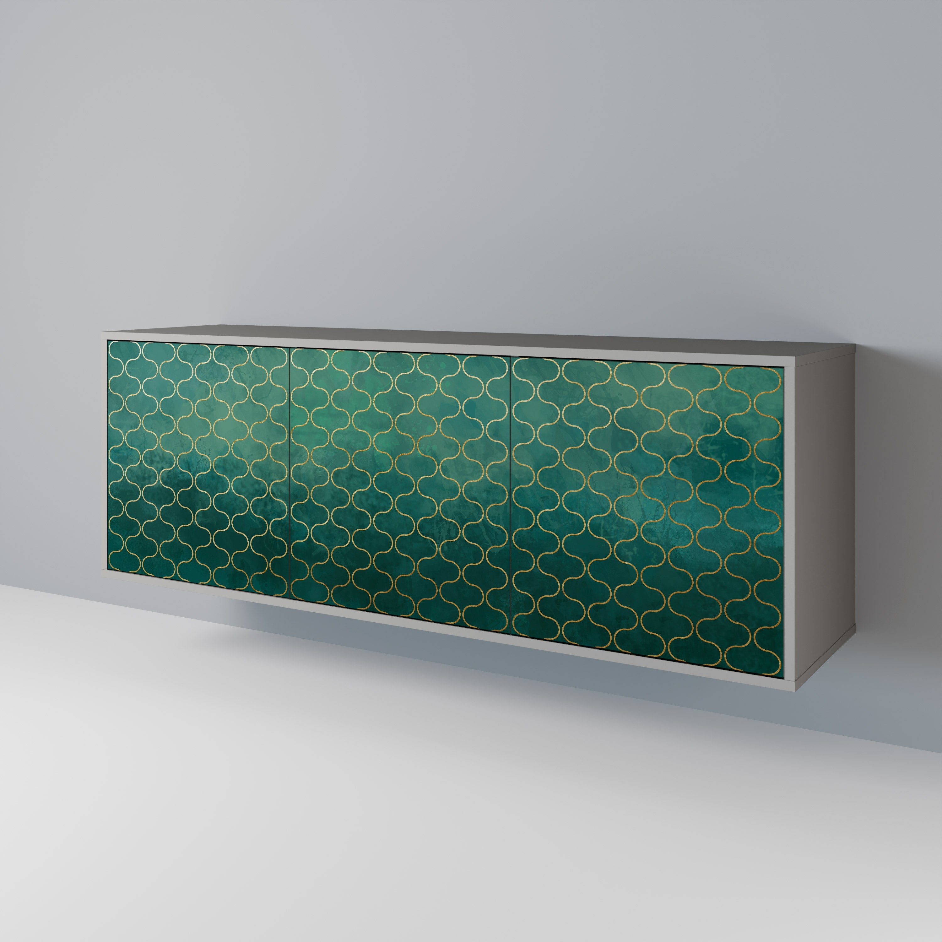 TESSELATED GREENERY Sideboard mit 3 Türen in Grau