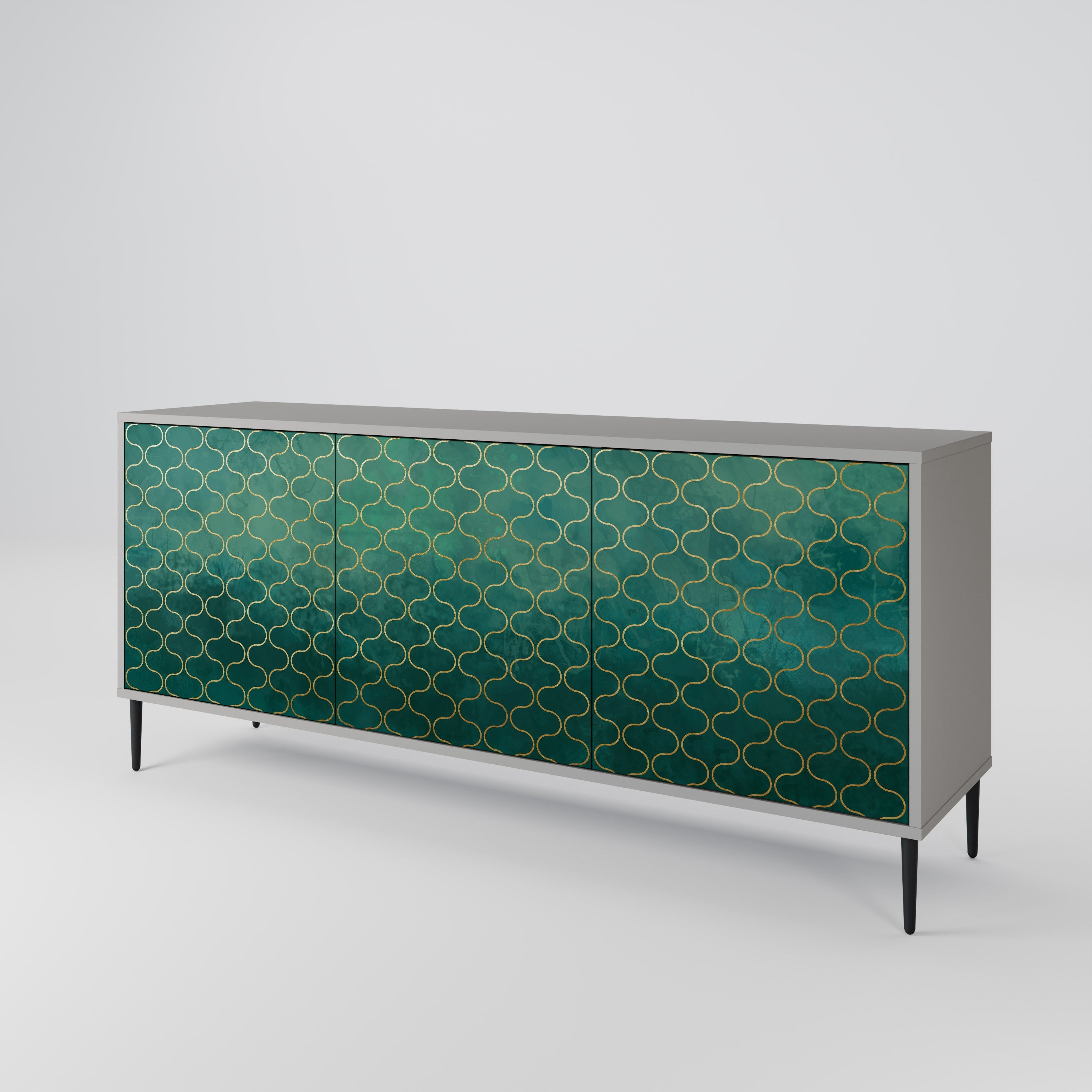 TESSELATED GREENERY Sideboard mit 3 Türen in Grau