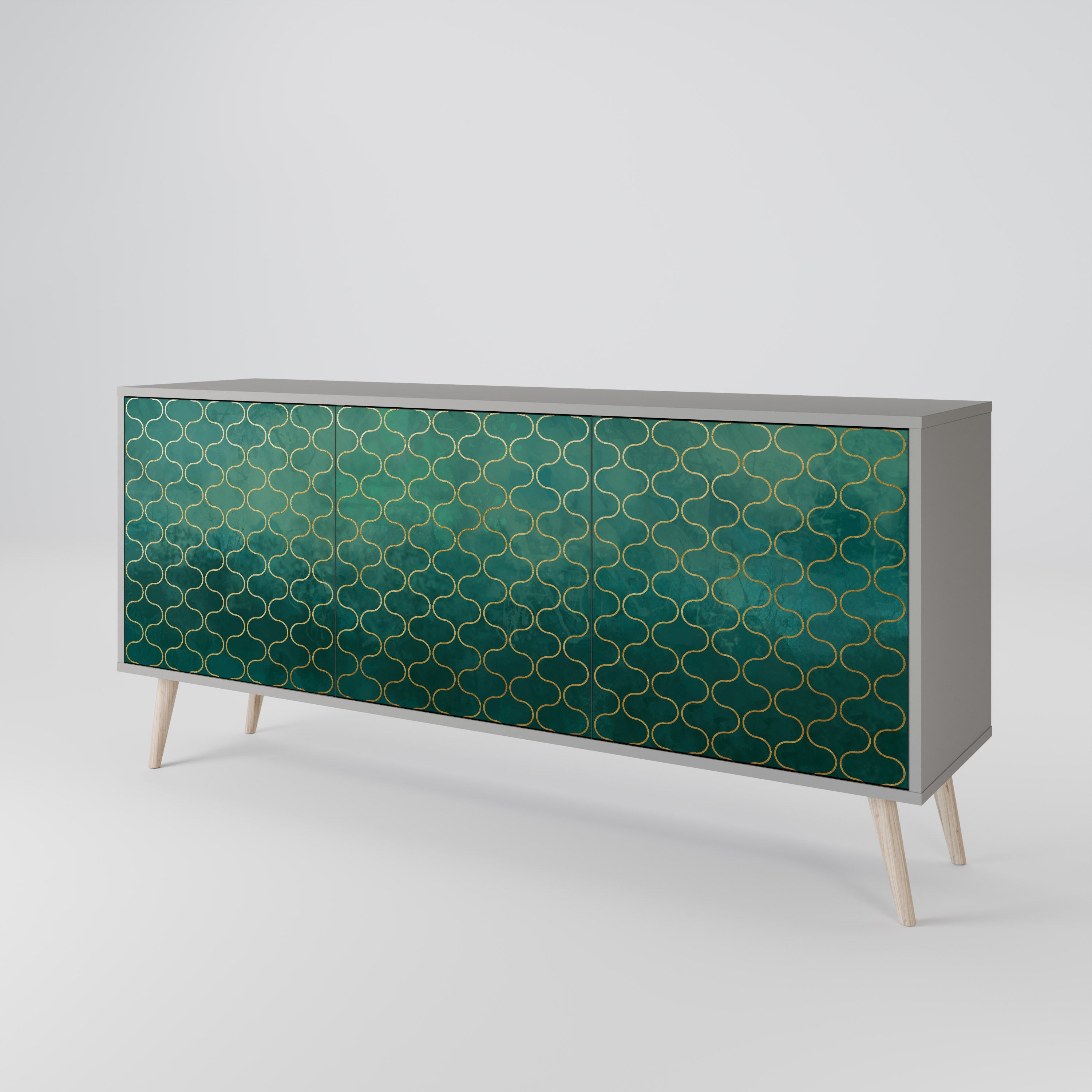 TESSELATED GREENERY Sideboard mit 3 Türen in Grau