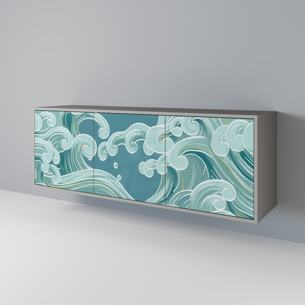 ASIAN SWAY 3-Door Sideboard in Grey Finish