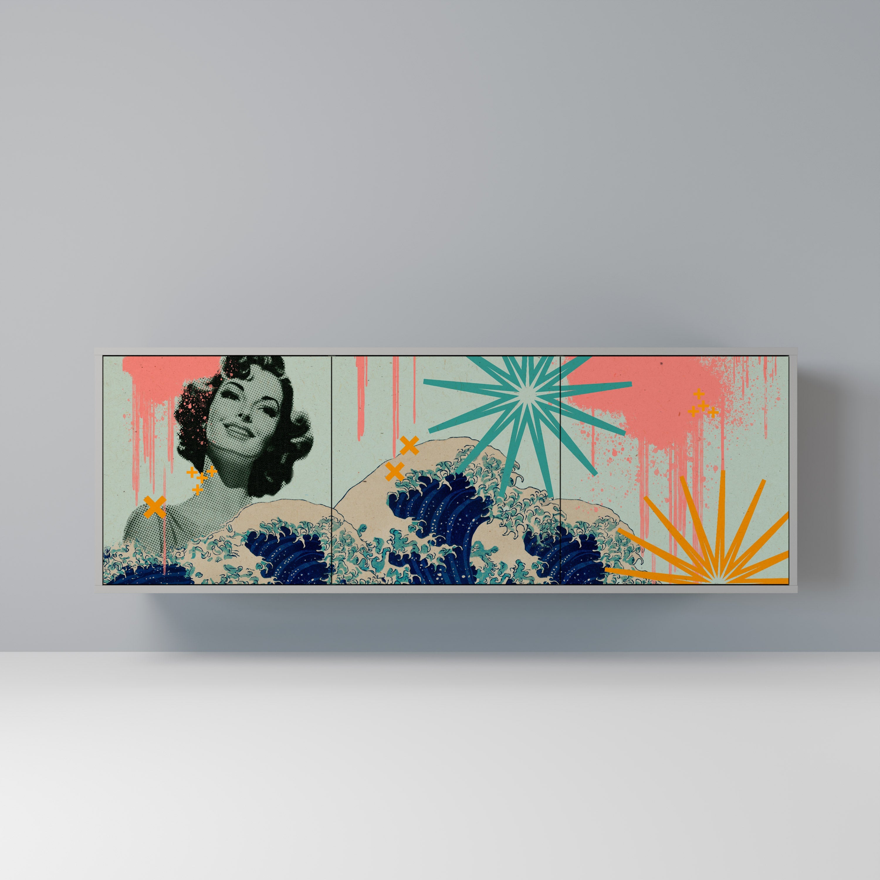 KANAGAWA BEAUTY Sideboard mit 3 Türen in Grau