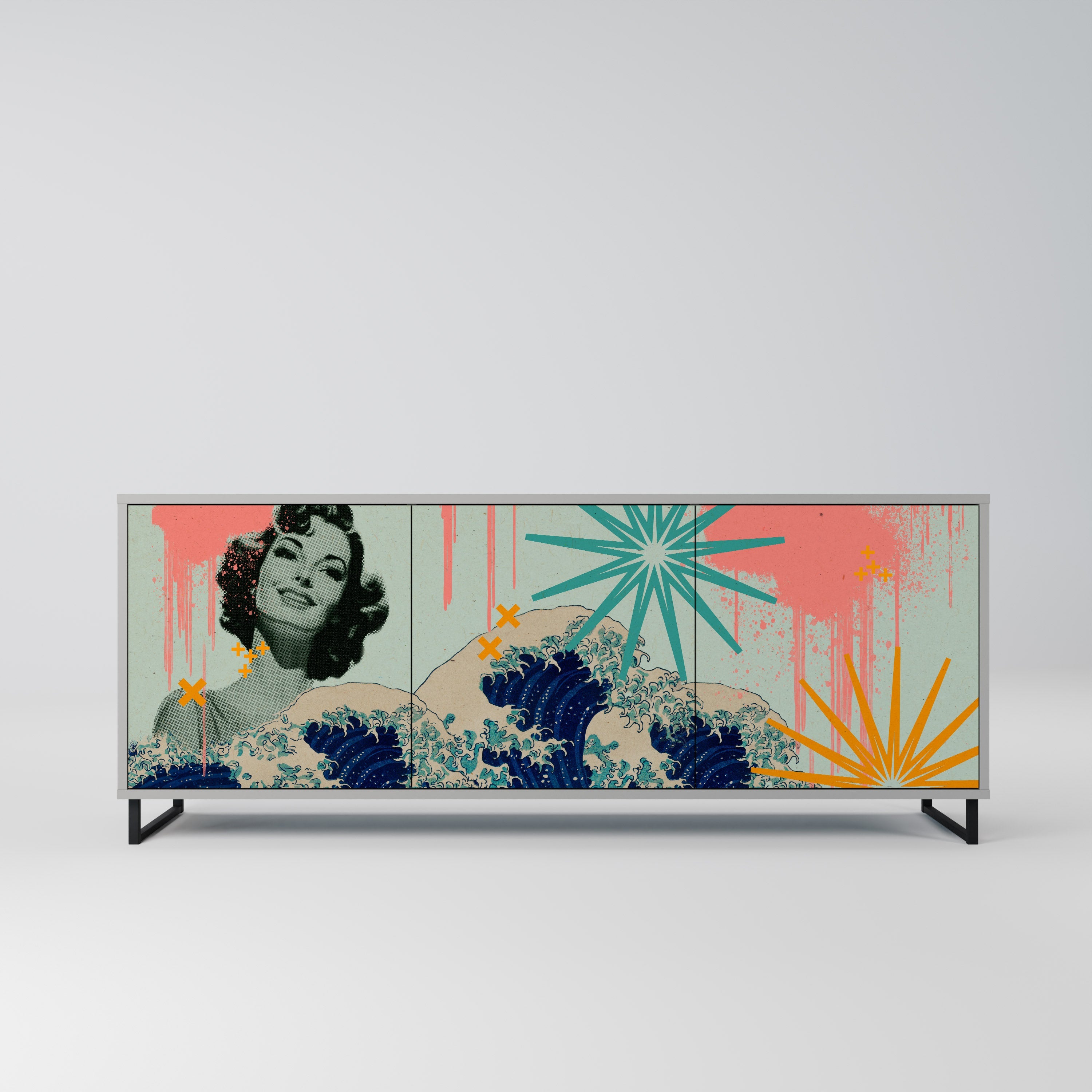 KANAGAWA BEAUTY Sideboard mit 3 Türen in Grau
