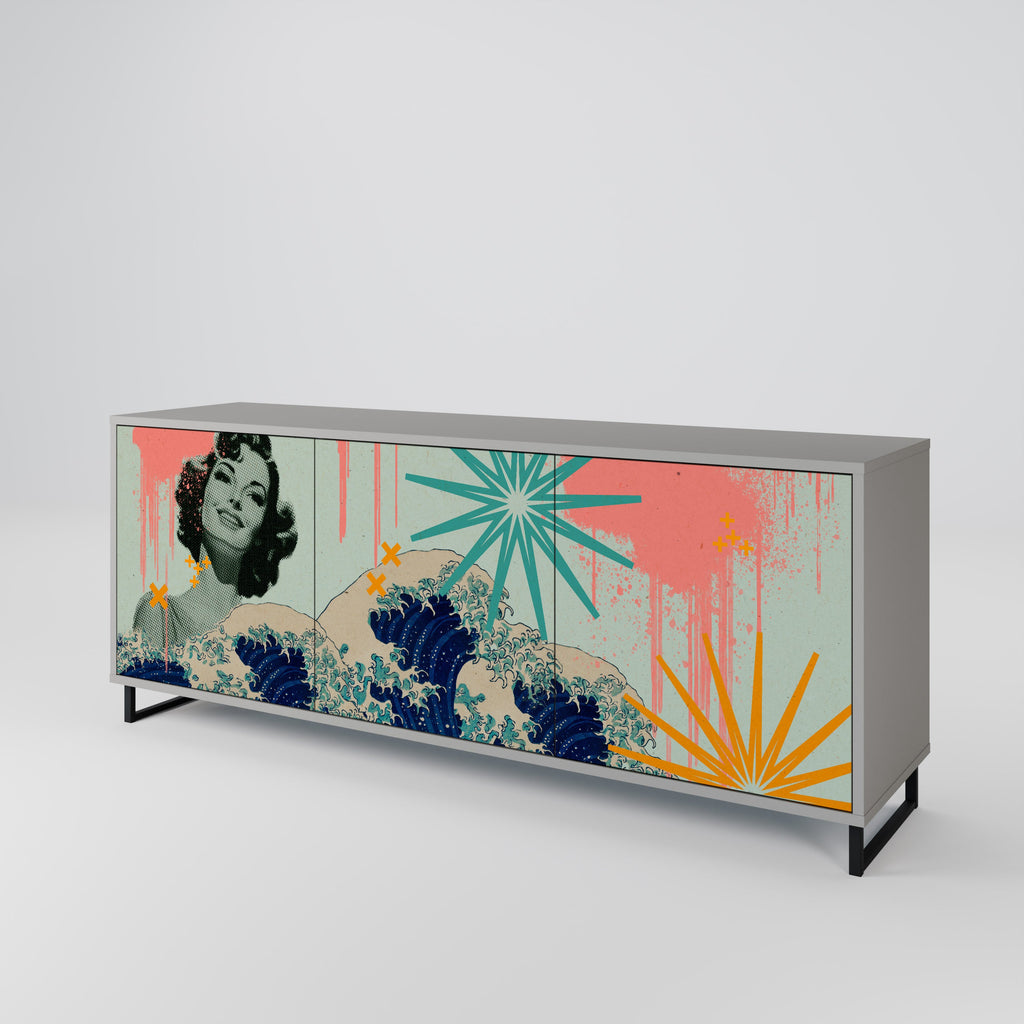 KANAGAWA BEAUTY Sideboard mit 3 Türen in Grau