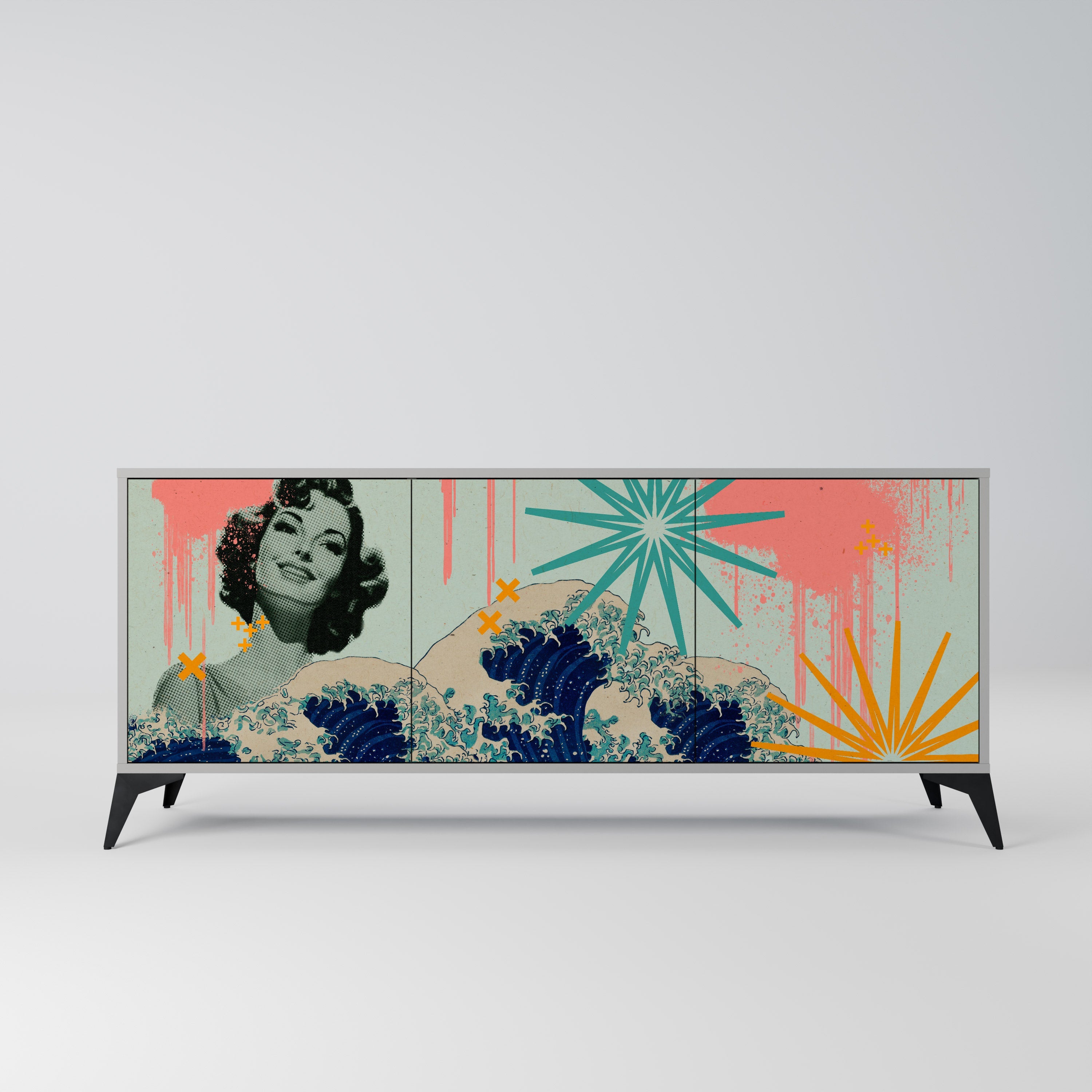 KANAGAWA BEAUTY Sideboard mit 3 Türen in Grau