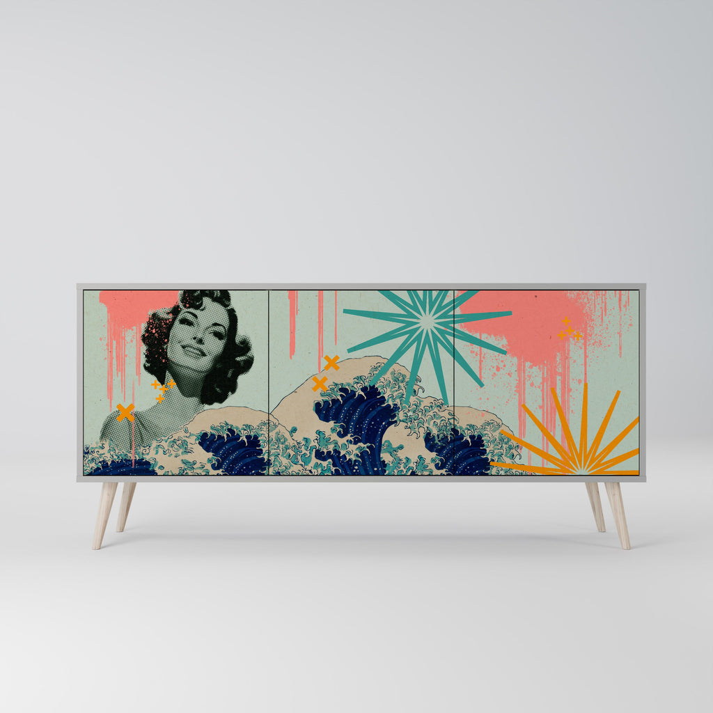 KANAGAWA BEAUTY Sideboard mit 3 Türen in Grau