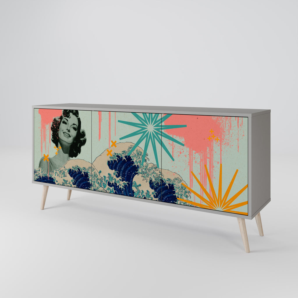 KANAGAWA BEAUTY Sideboard mit 3 Türen in Grau
