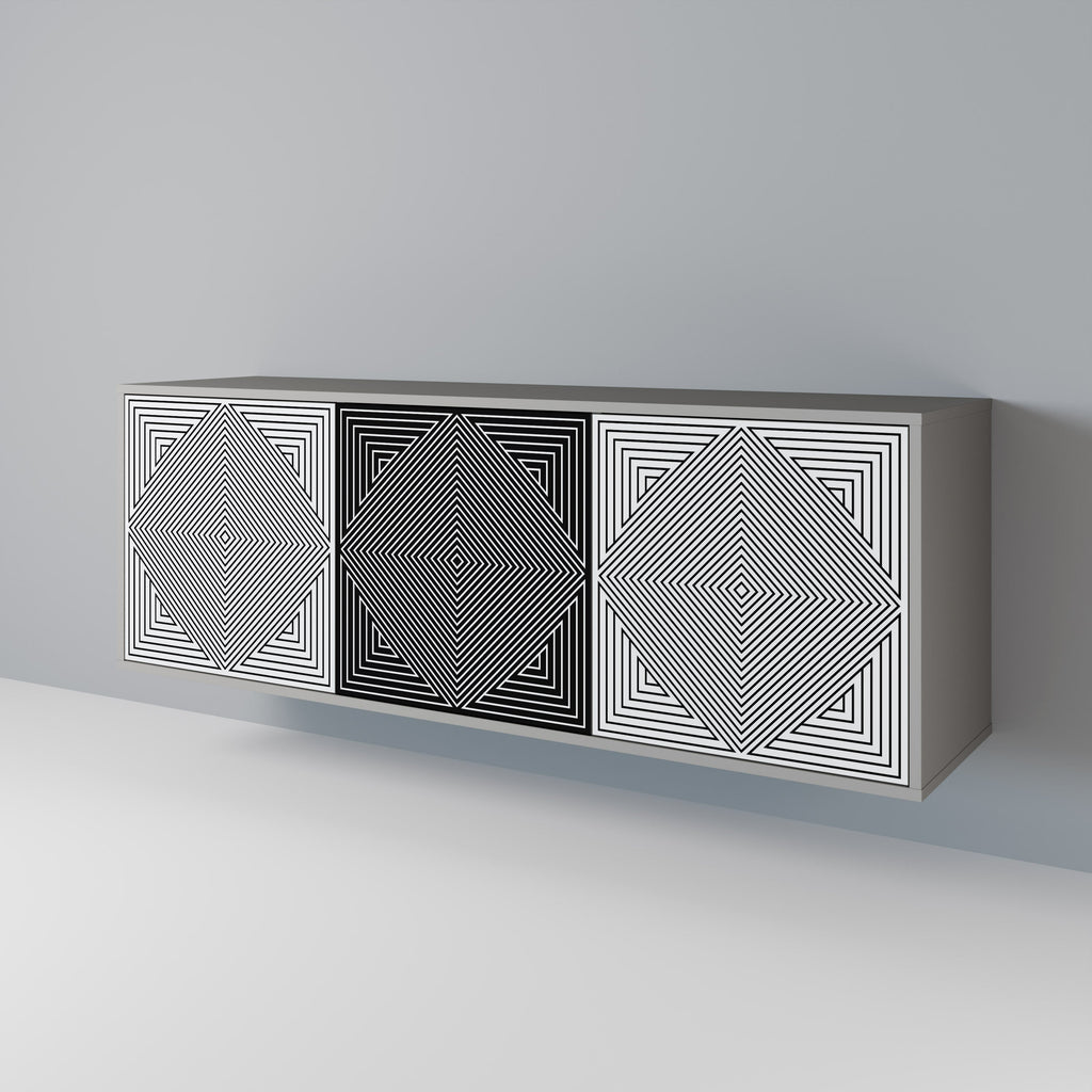 POLYGON ILLUSION 3-Door Sideboard in Grey Finish