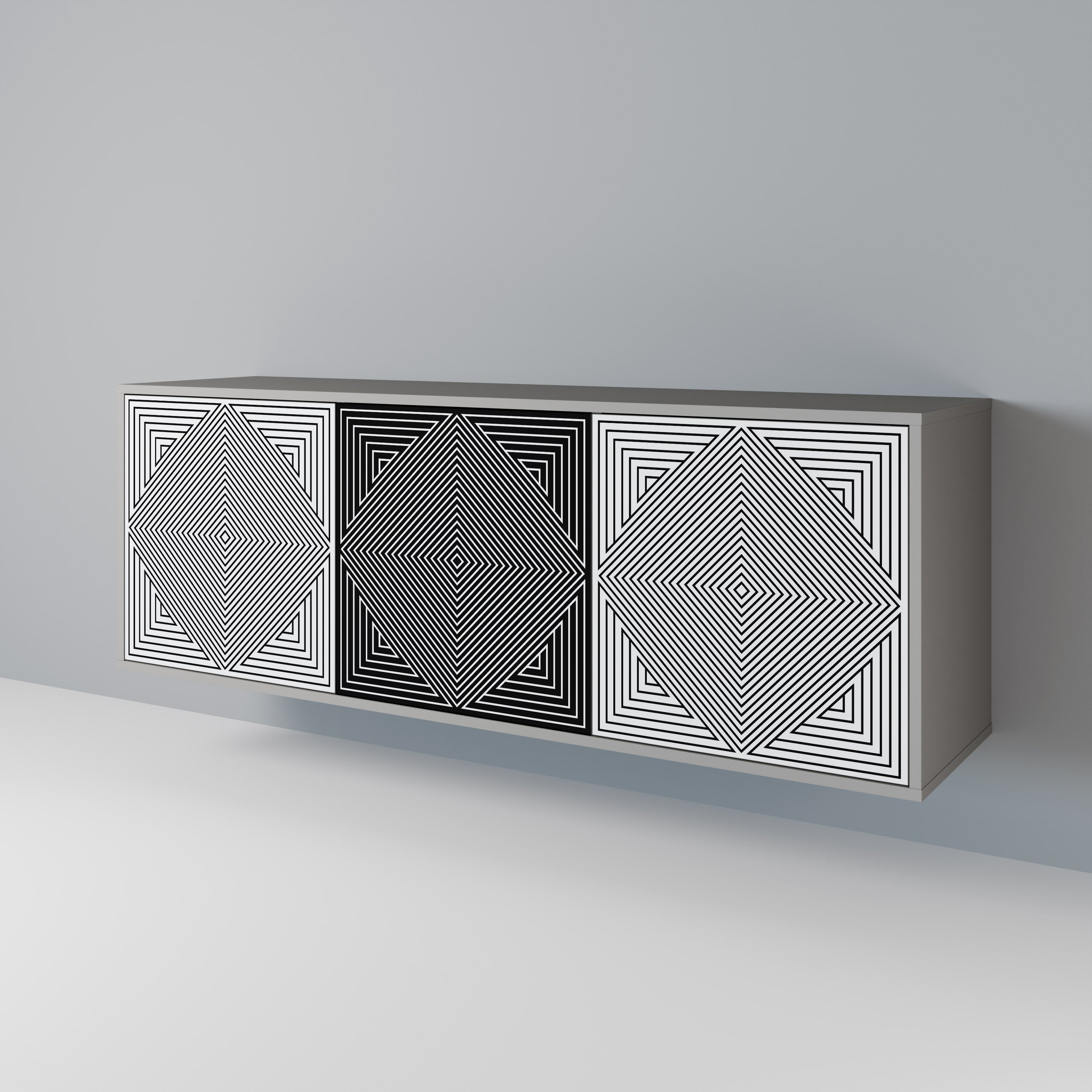 POLYGON ILLUSION 3-Door Sideboard in Grey Finish