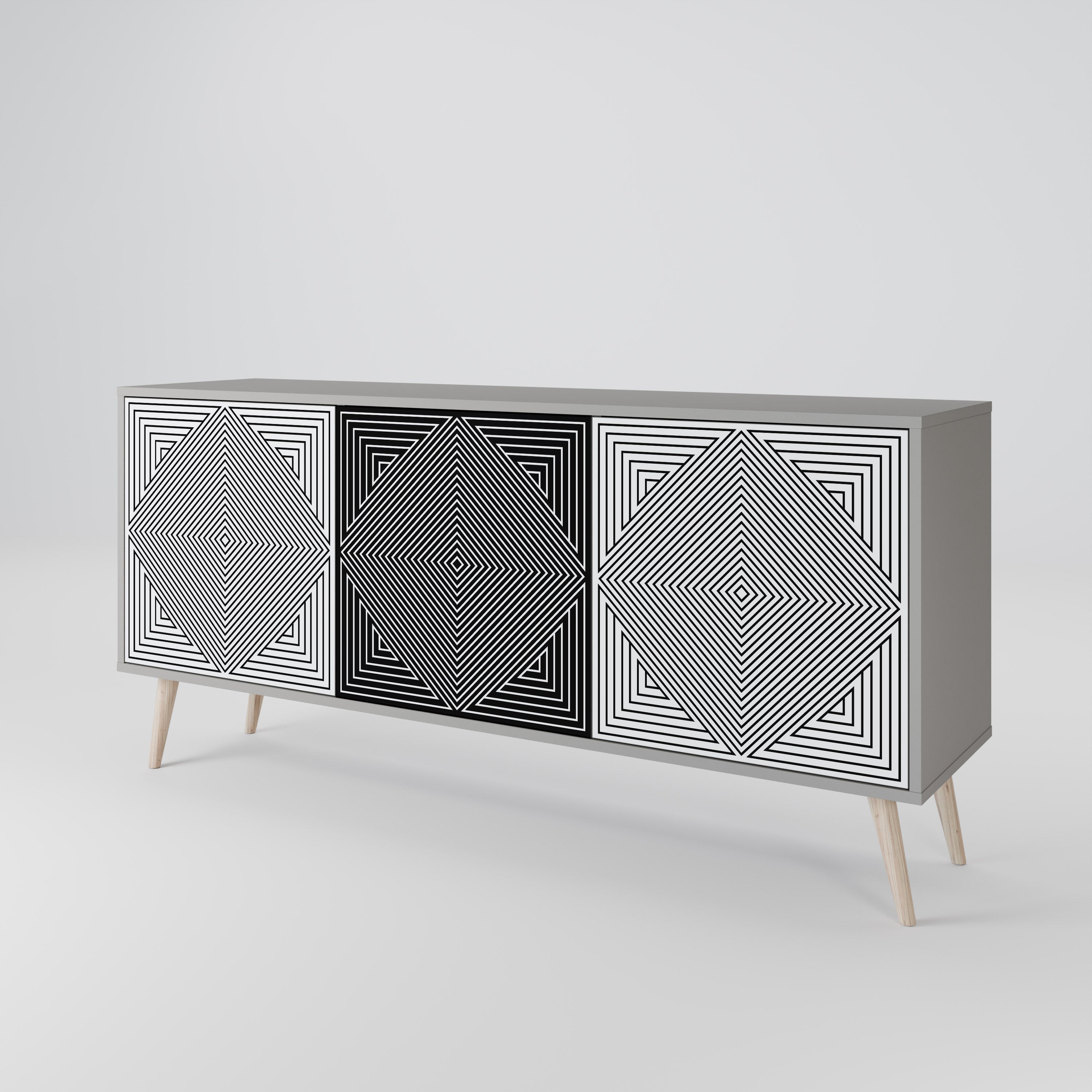 POLYGON ILLUSION Sideboard mit 3 Türen in Grau