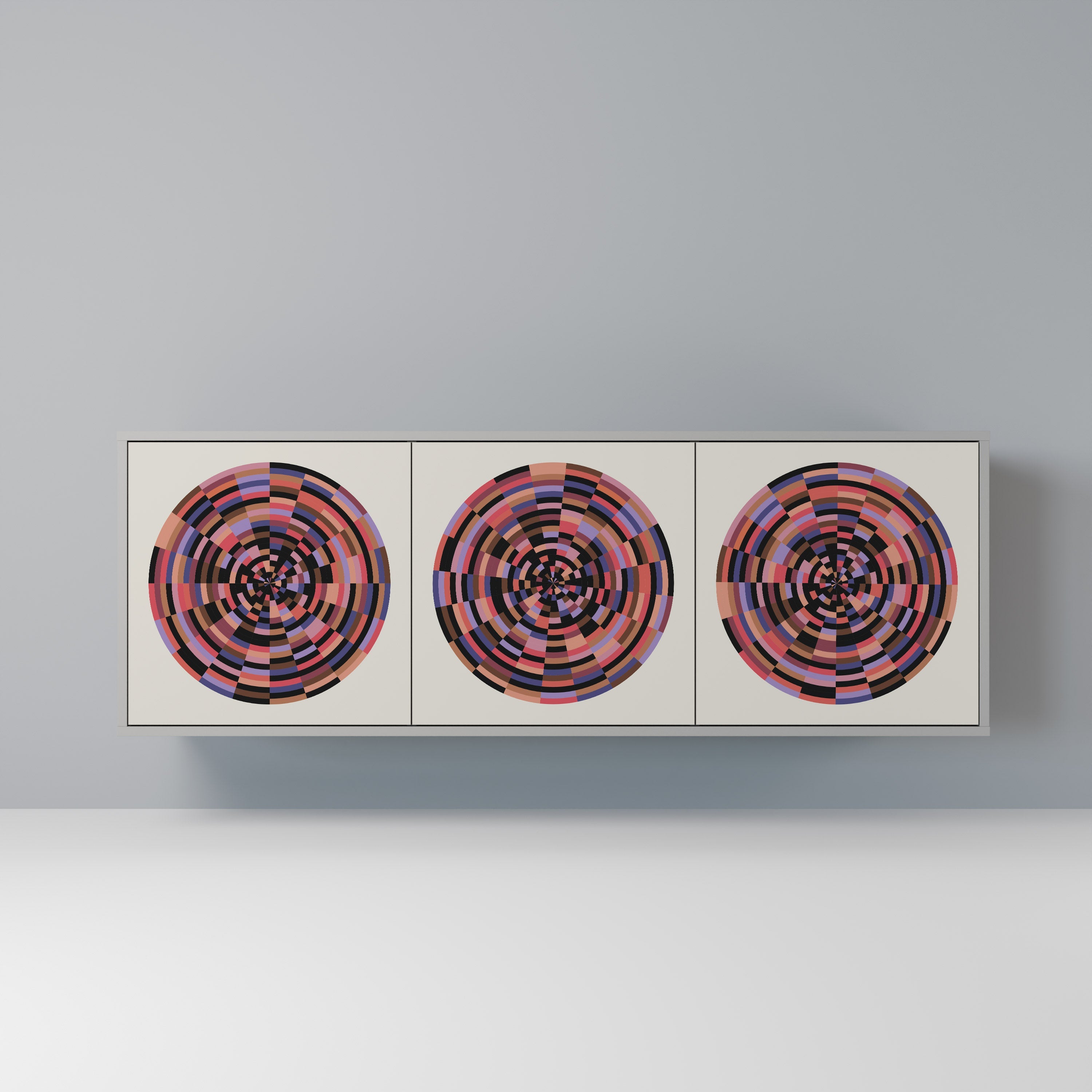 BROWN CIRCLES Sideboard mit 3 Türen in Grau