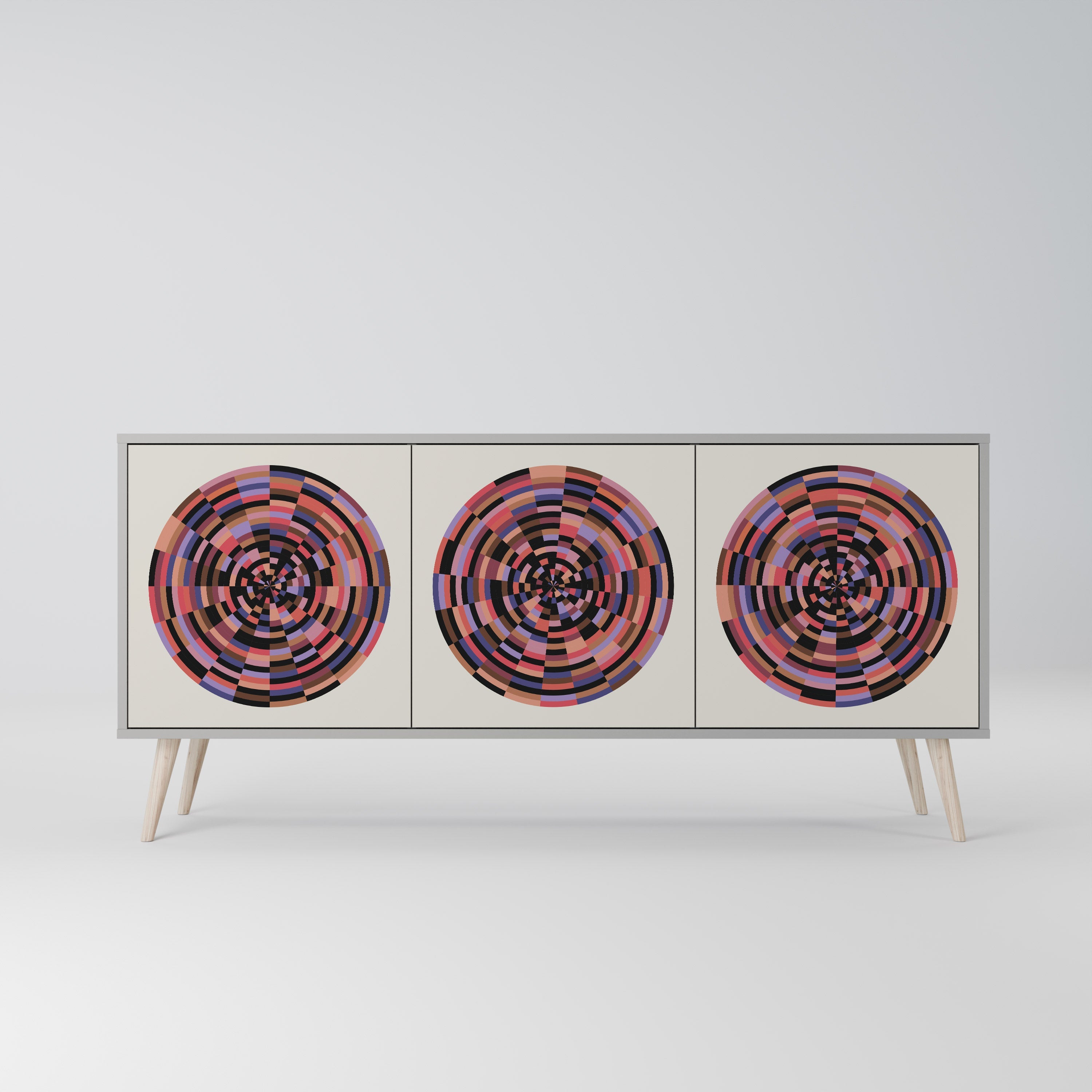 BROWN CIRCLES Sideboard mit 3 Türen in Grau