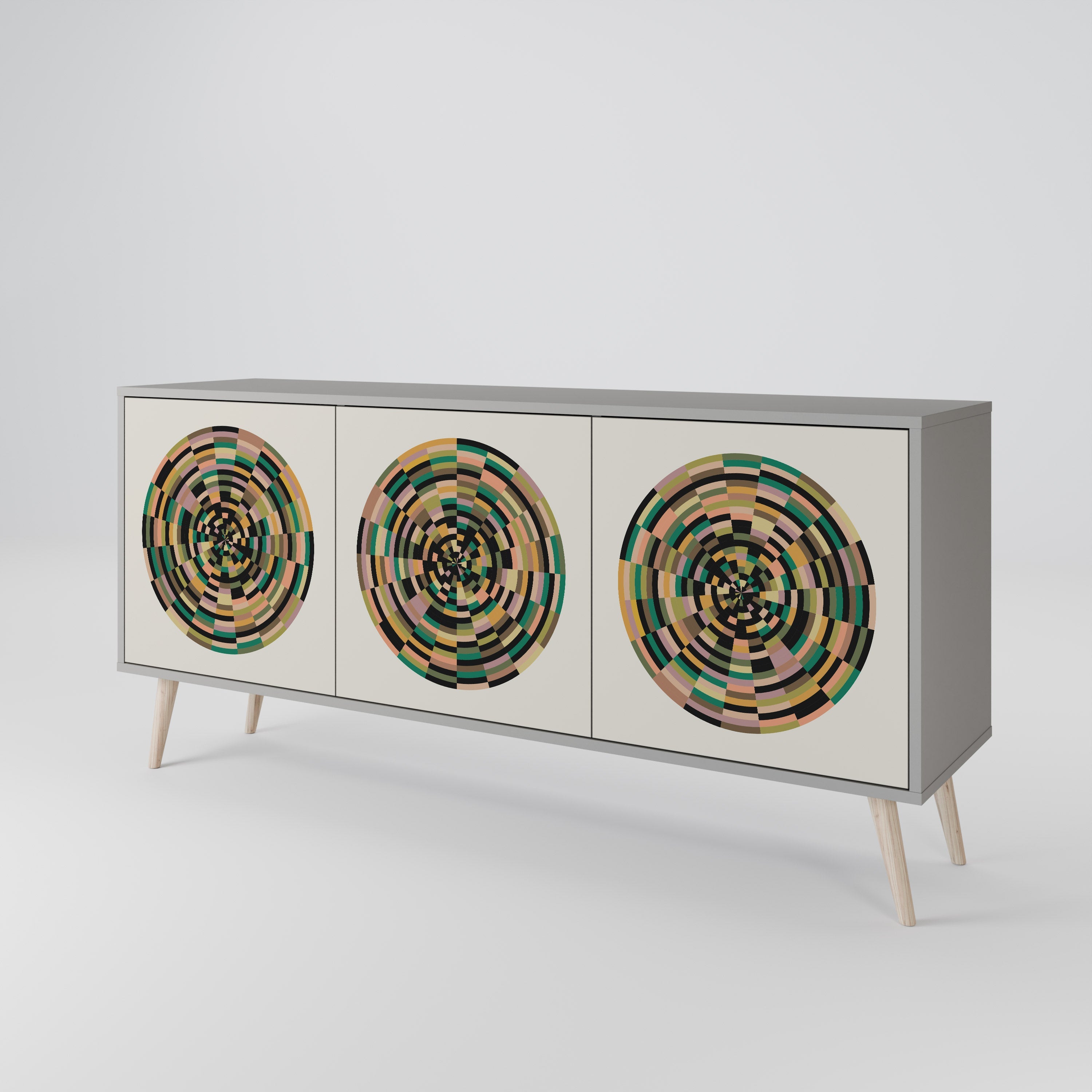 GREEN CIRCLES Sideboard mit 3 Türen in Grau
