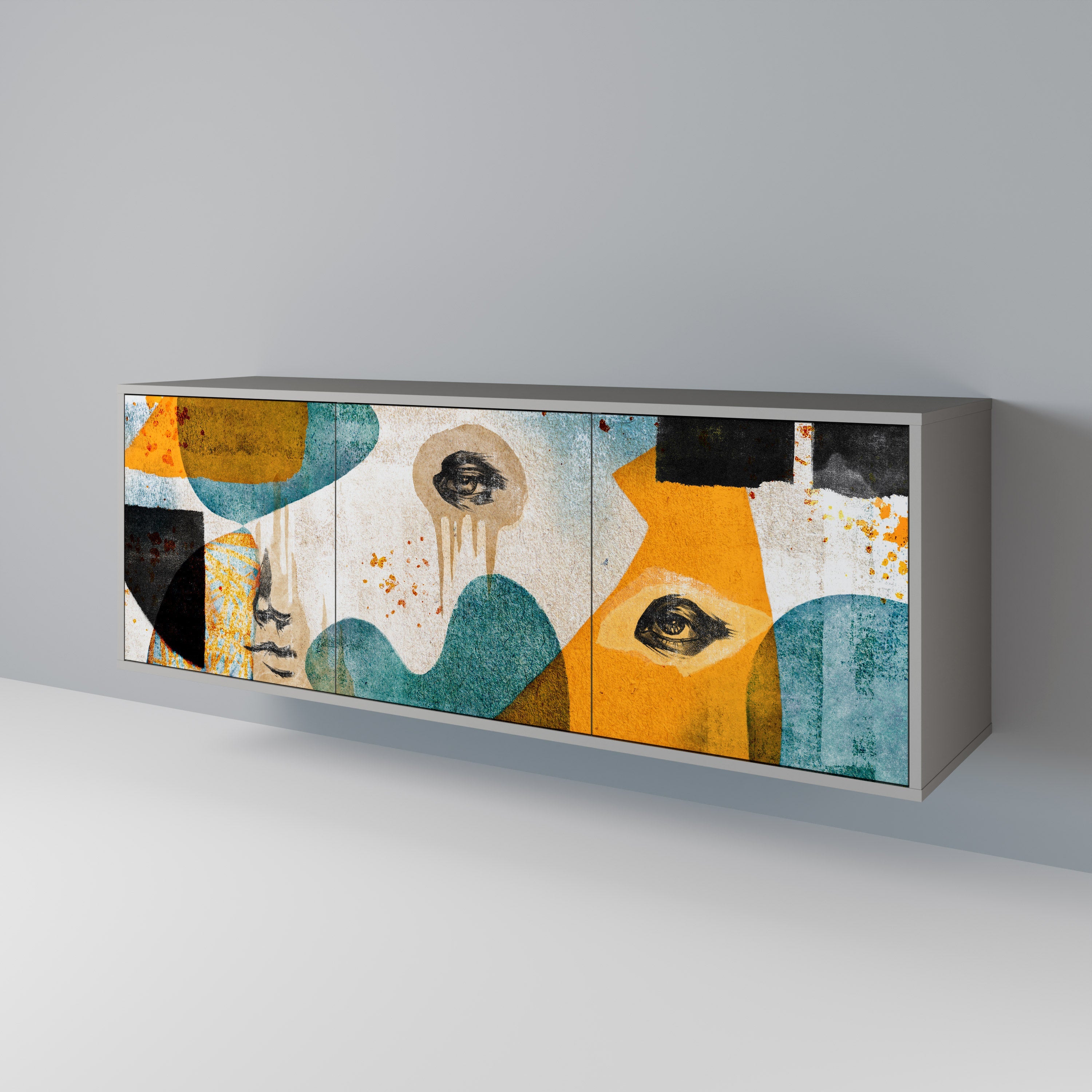 ABSTRACT FACES 3-türiges Sideboard in grauer Ausführung