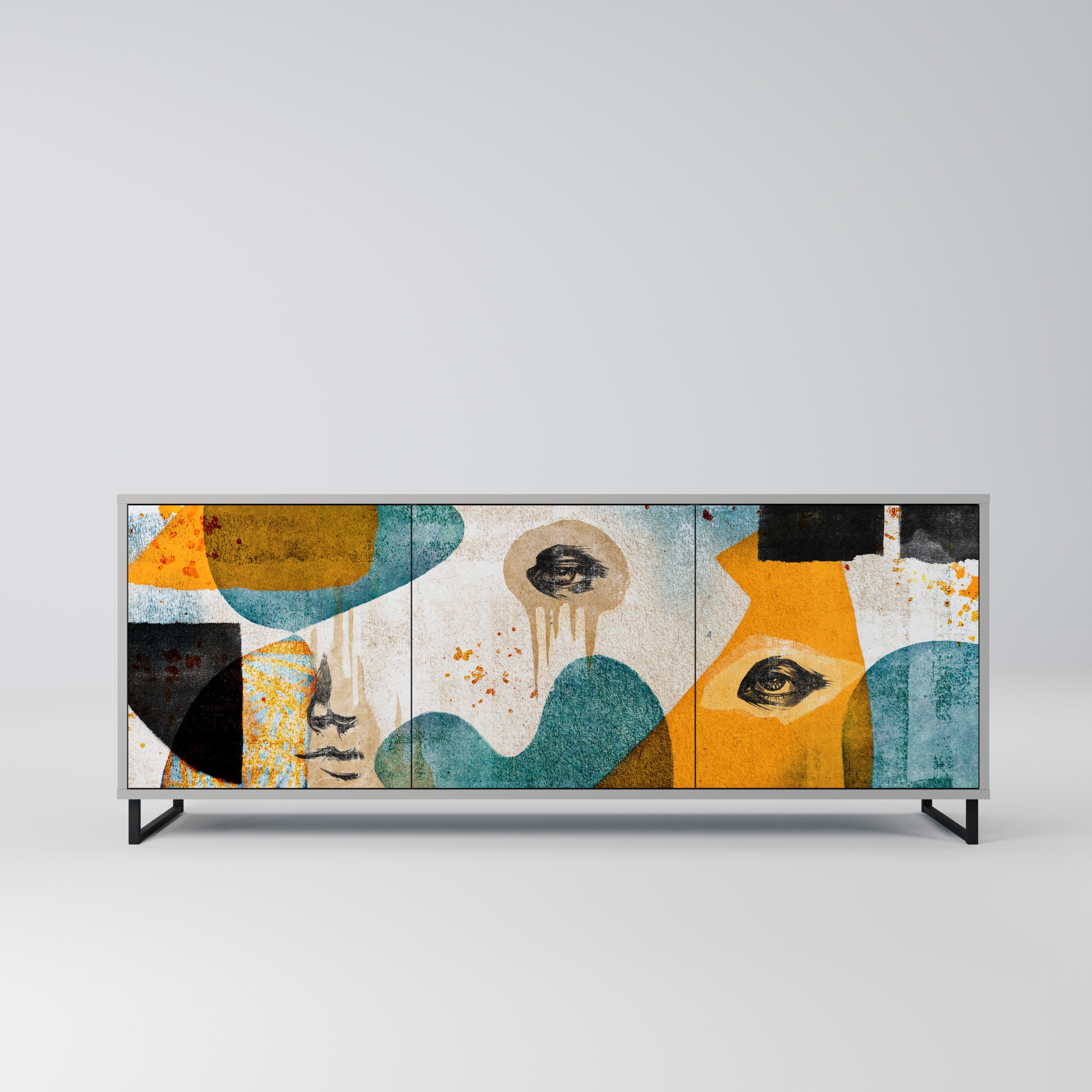 ABSTRACT FACES 3-türiges Sideboard in grauer Ausführung