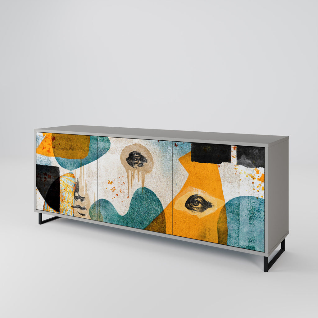 ABSTRACT FACES 3-türiges Sideboard in grauer Ausführung