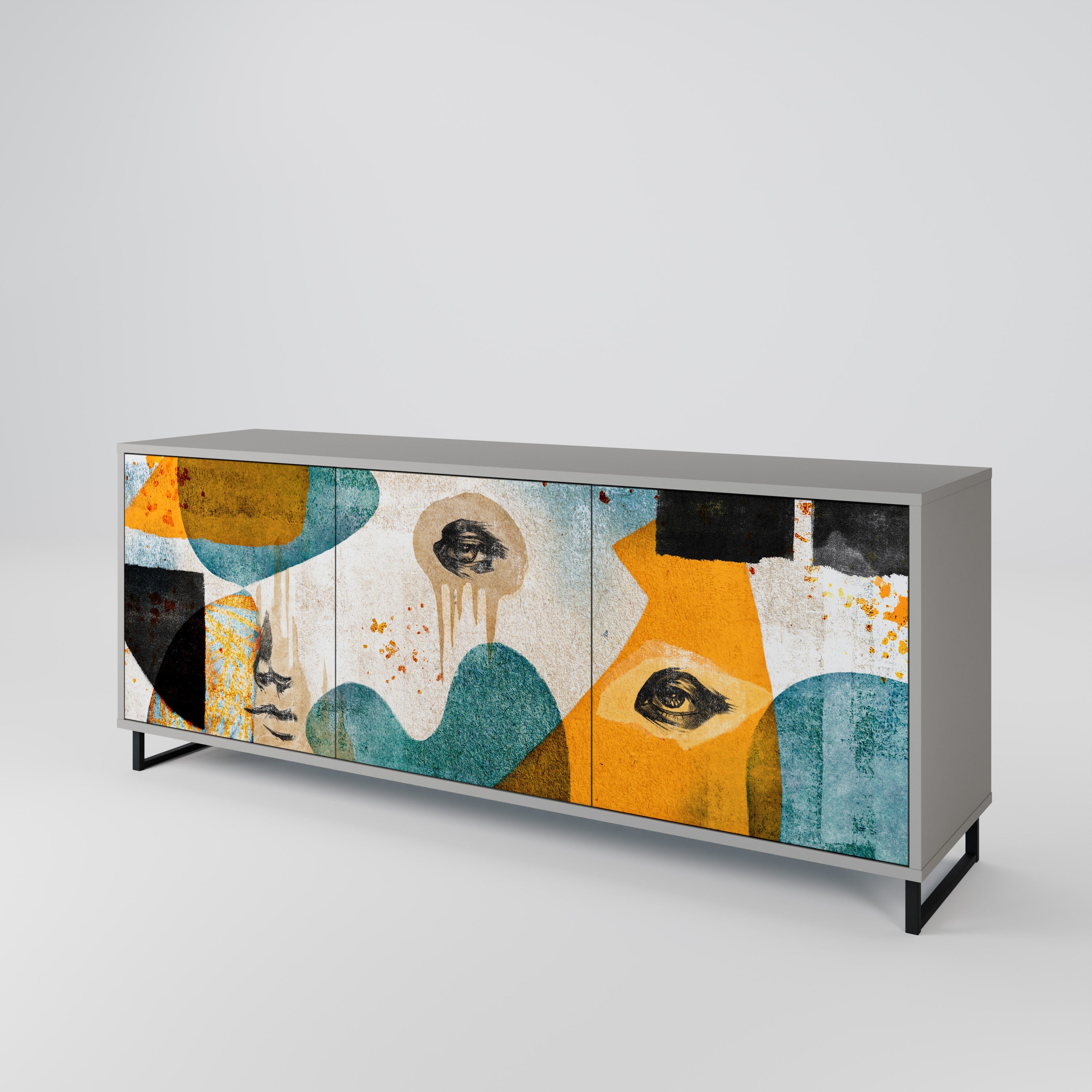 ABSTRACT FACES 3-türiges Sideboard in grauer Ausführung