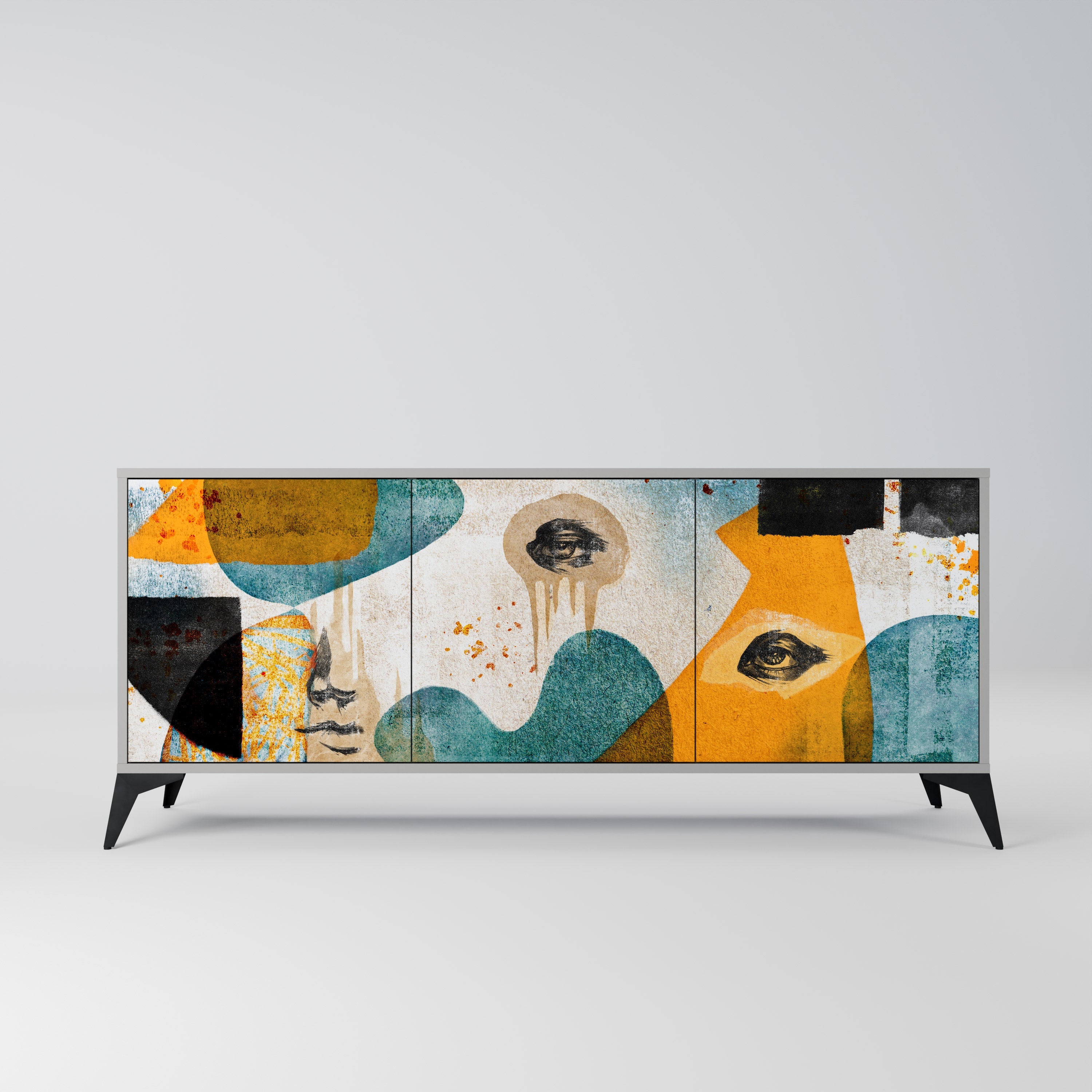 ABSTRACT FACES 3-türiges Sideboard in grauer Ausführung