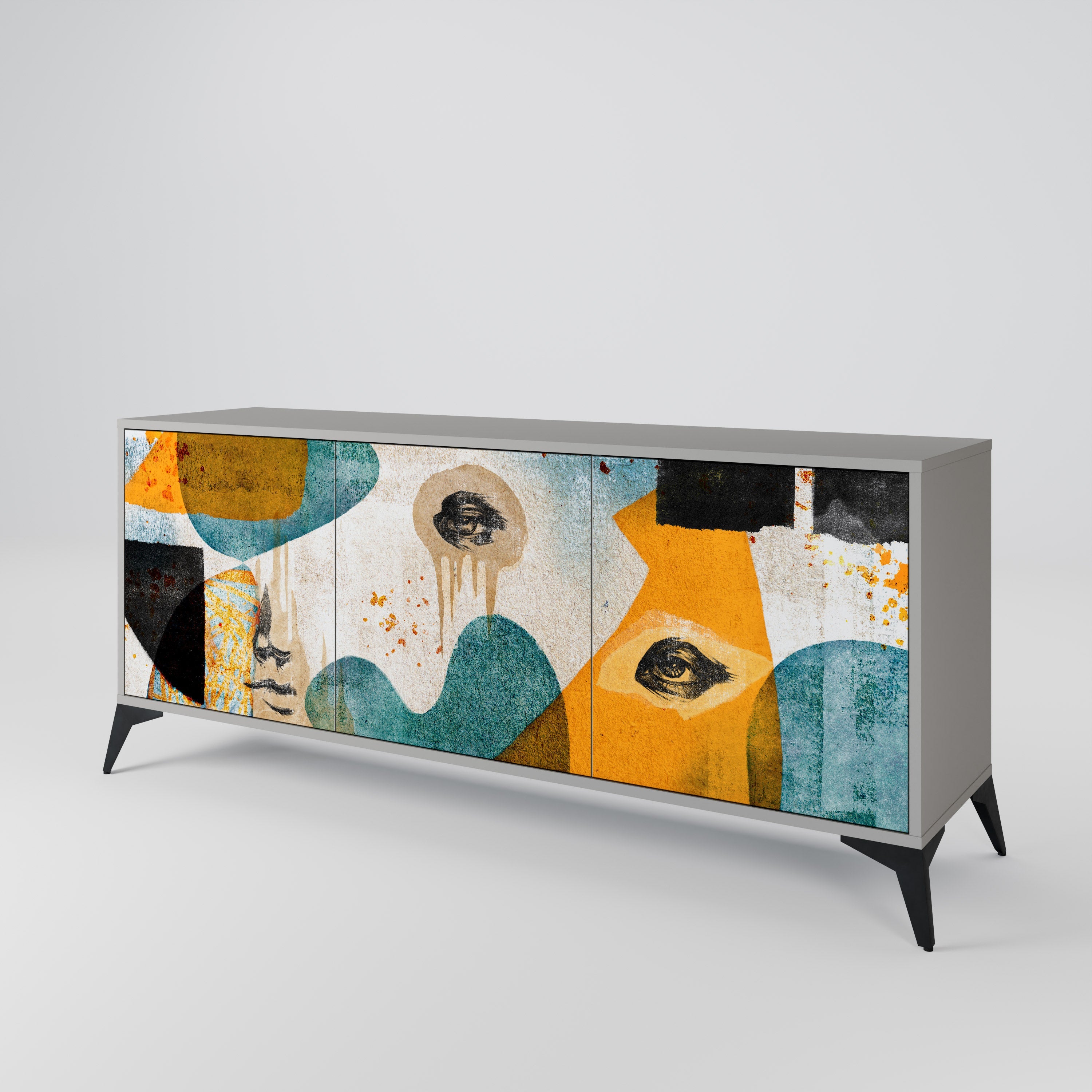 ABSTRACT FACES 3-türiges Sideboard in grauer Ausführung