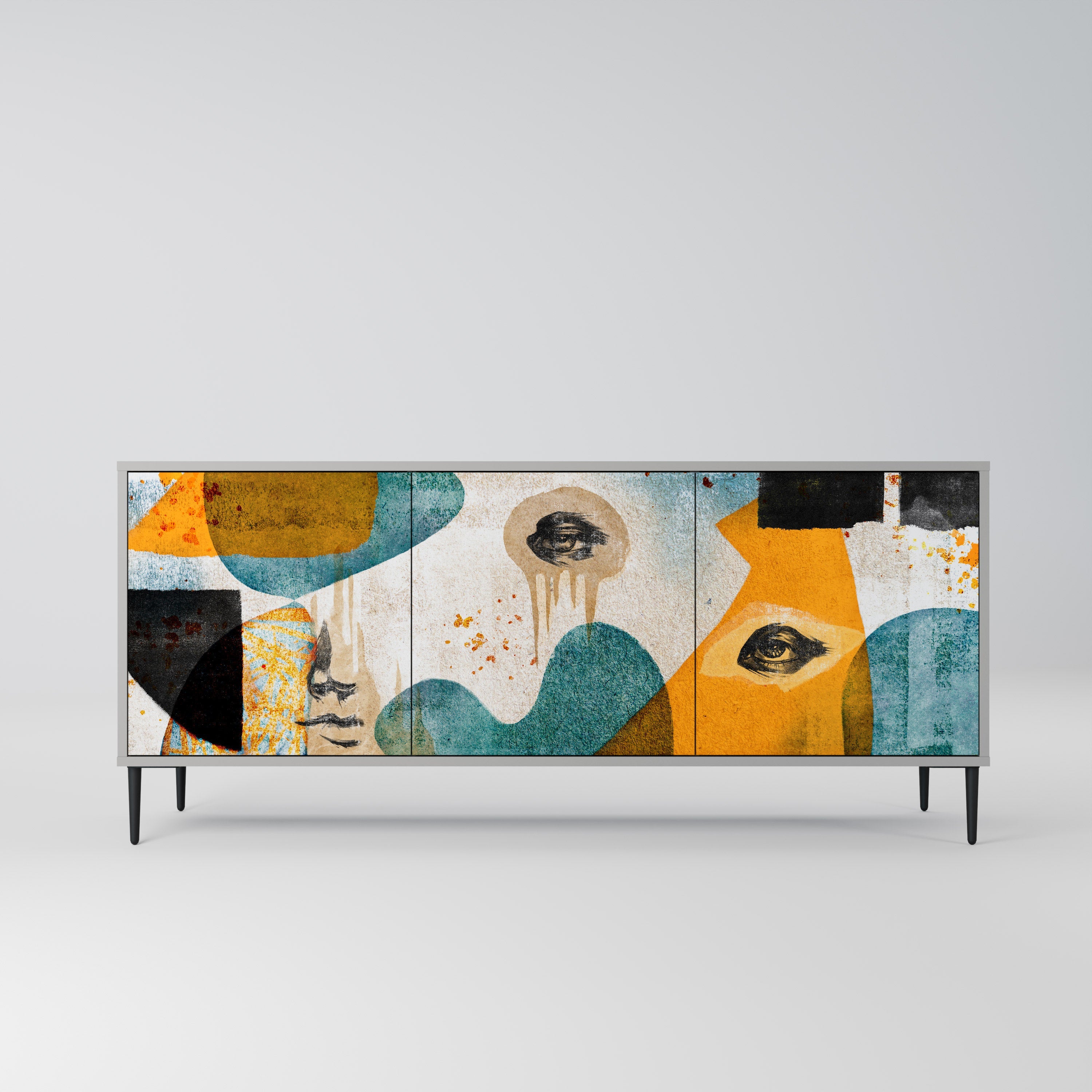 ABSTRACT FACES 3-türiges Sideboard in grauer Ausführung
