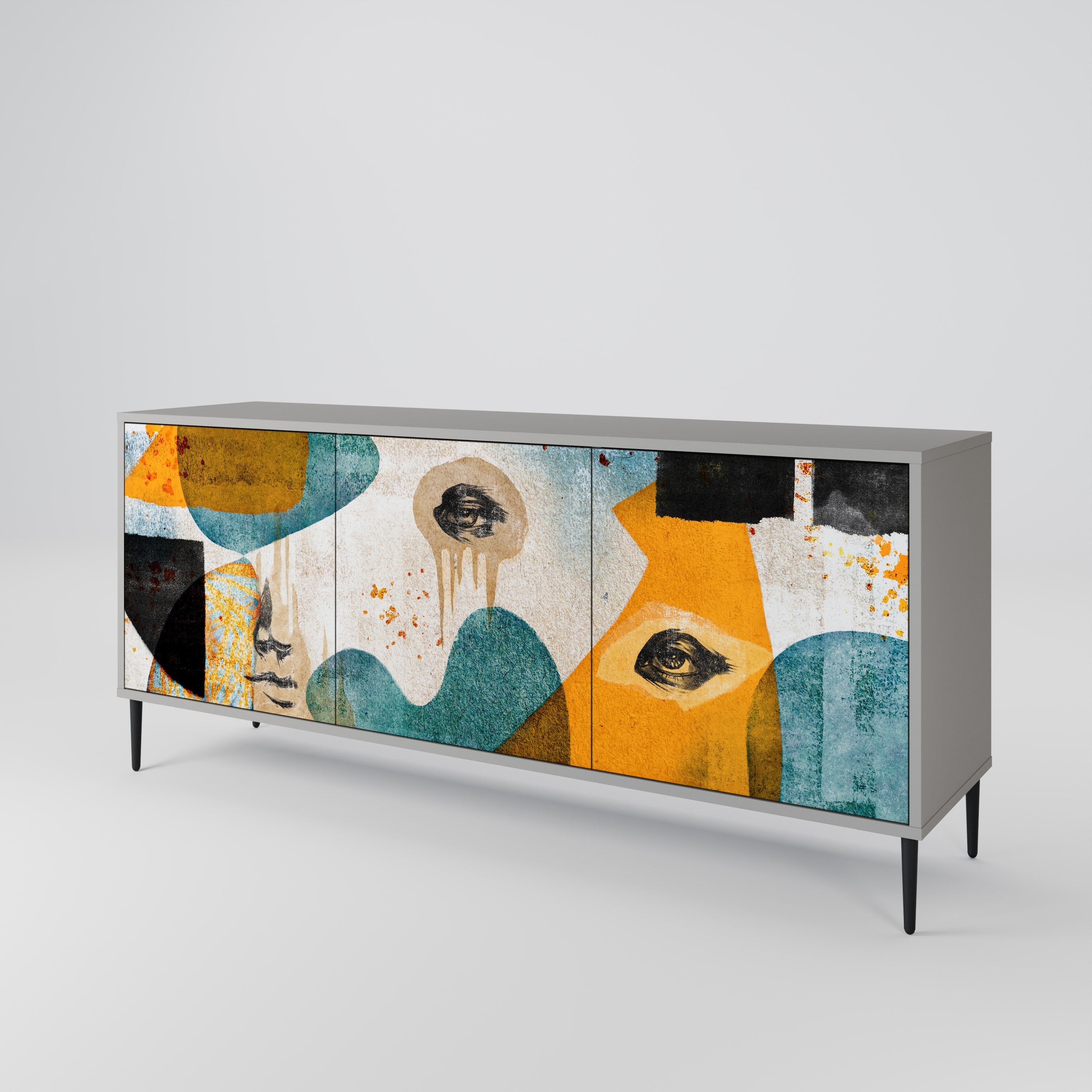 ABSTRACT FACES 3-türiges Sideboard in grauer Ausführung