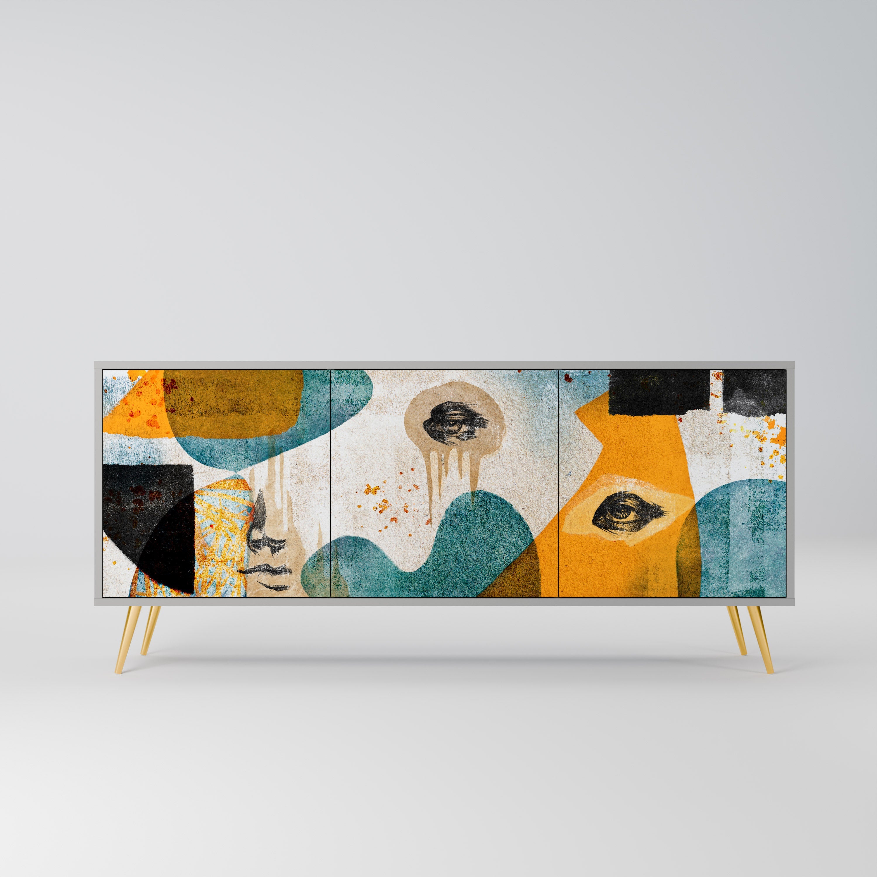 ABSTRACT FACES 3-türiges Sideboard in grauer Ausführung