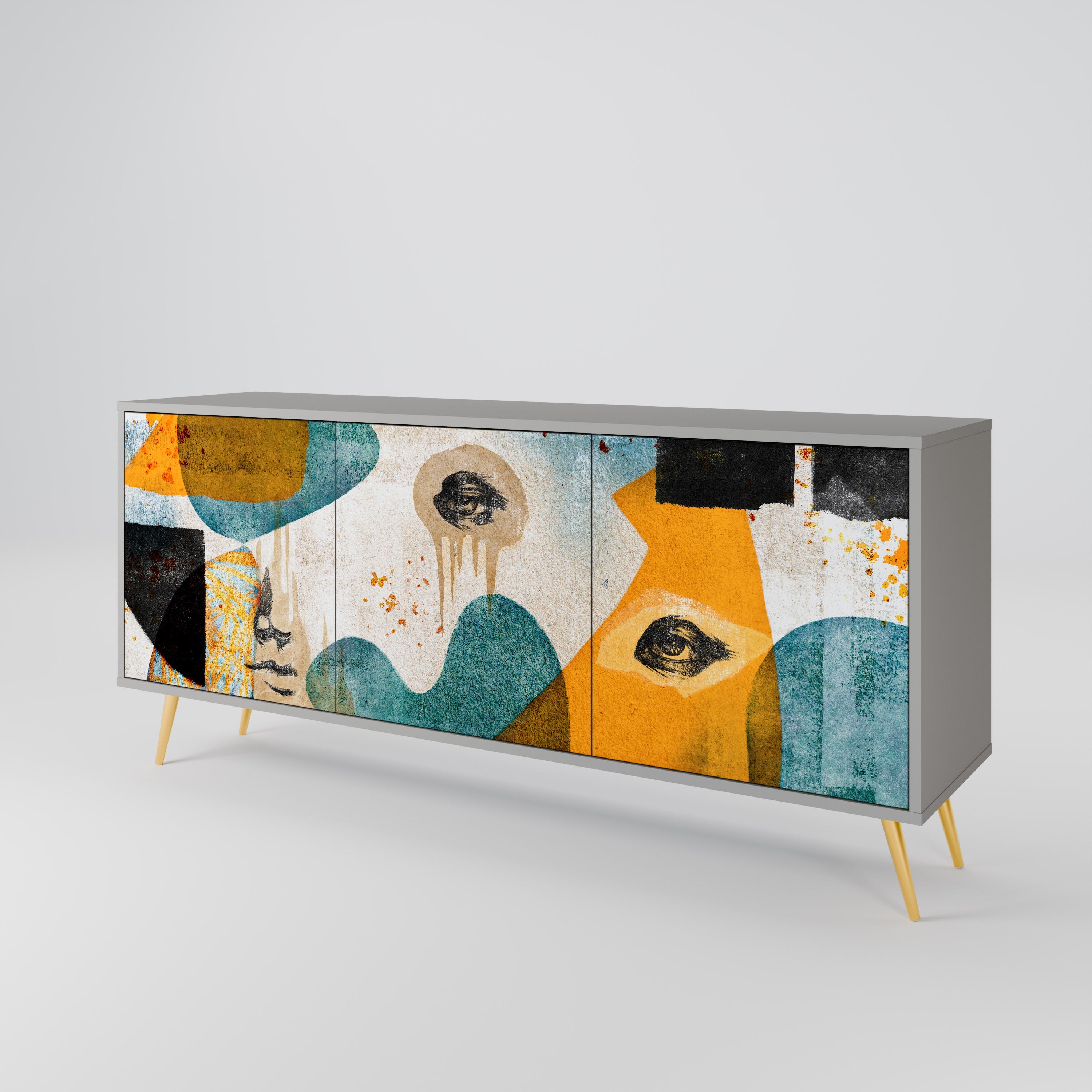 ABSTRACT FACES 3-türiges Sideboard in grauer Ausführung