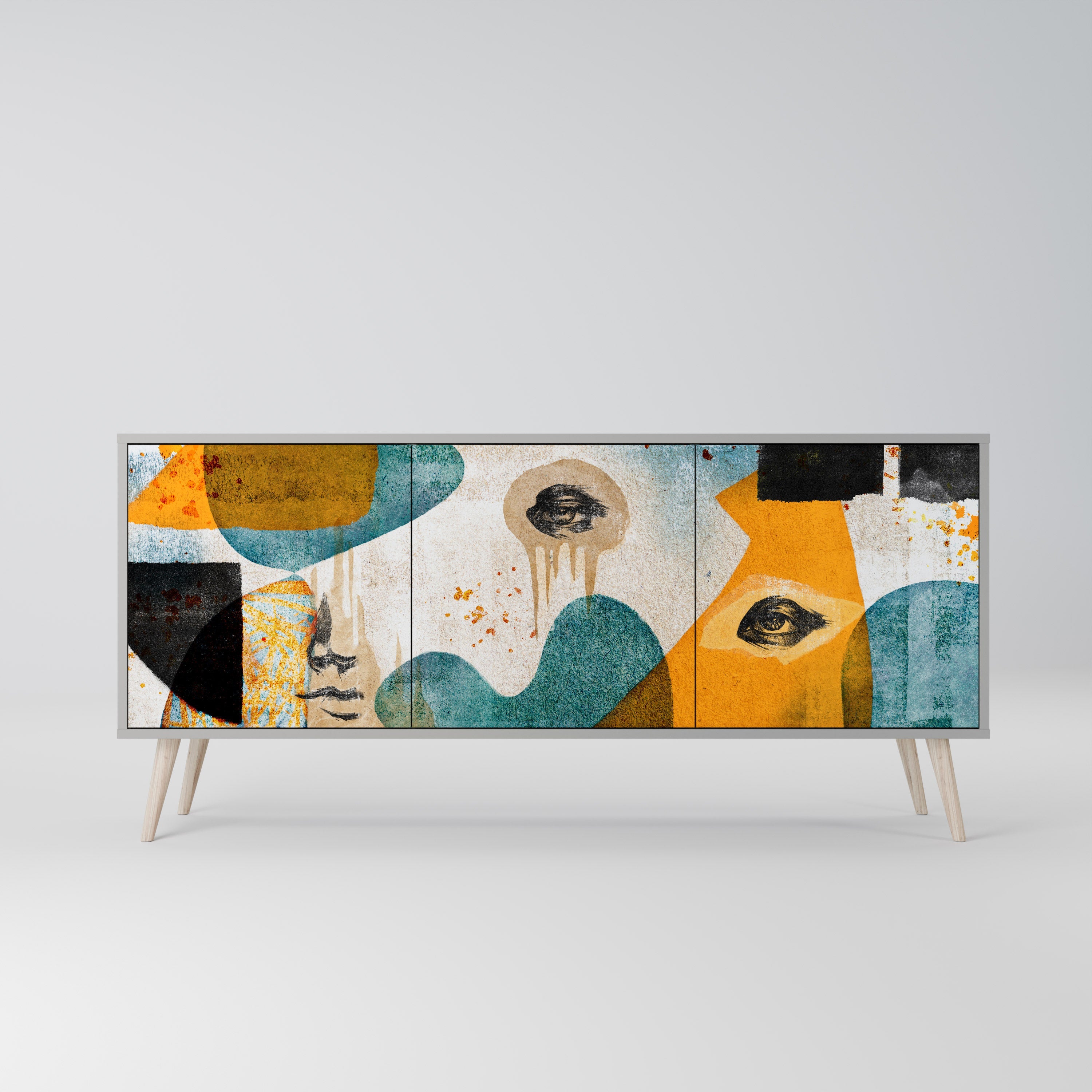 ABSTRACT FACES 3-türiges Sideboard in grauer Ausführung