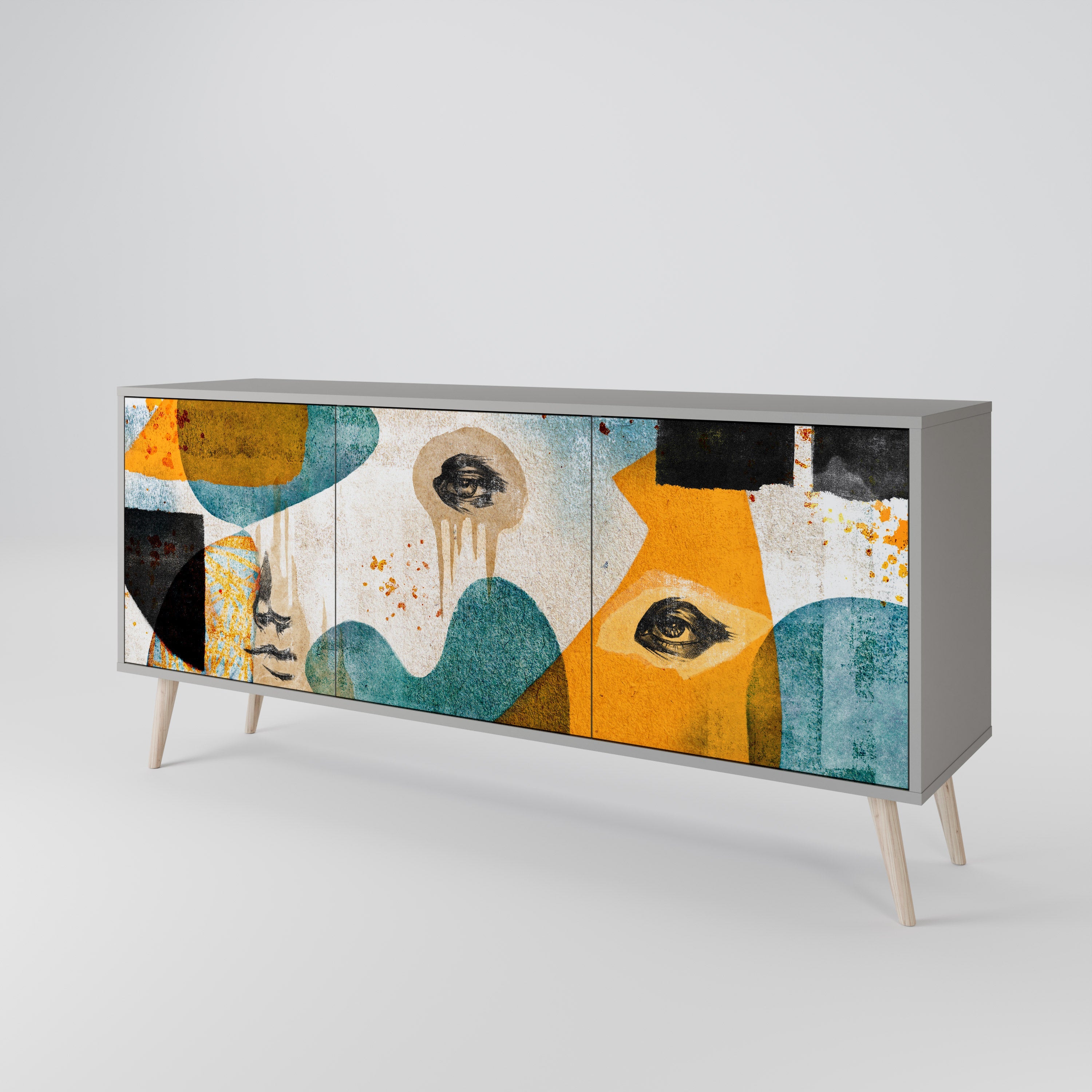 ABSTRACT FACES 3-türiges Sideboard in grauer Ausführung