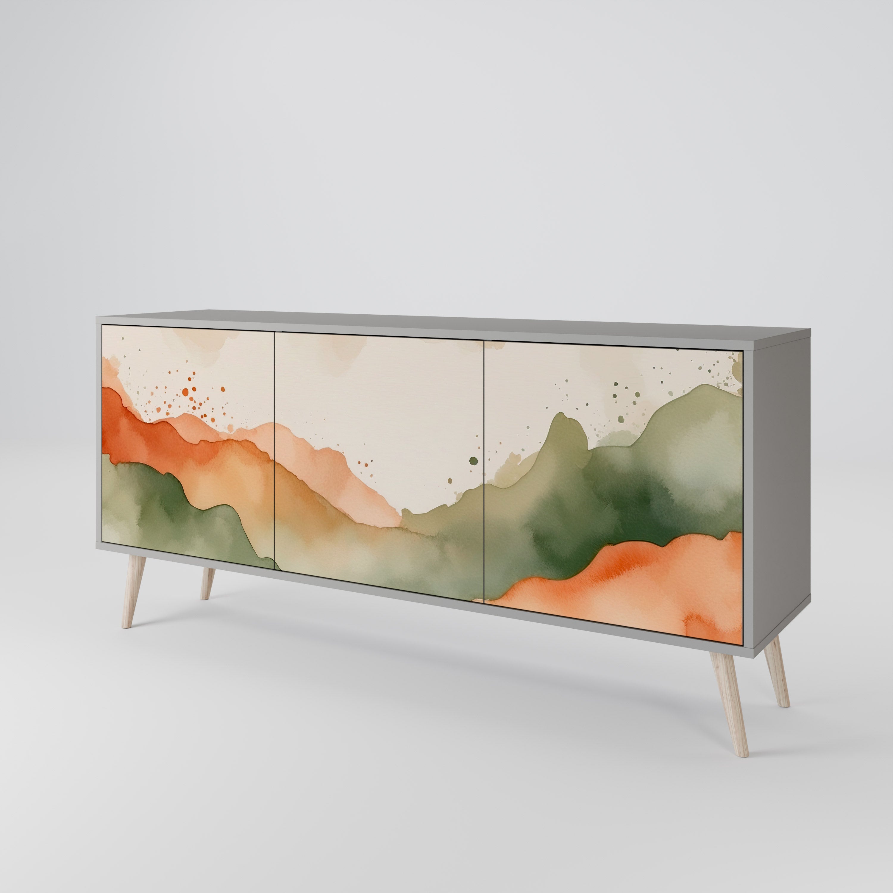 WATERCOLOUR PEAKS Sideboard mit 3 Türen in Grau