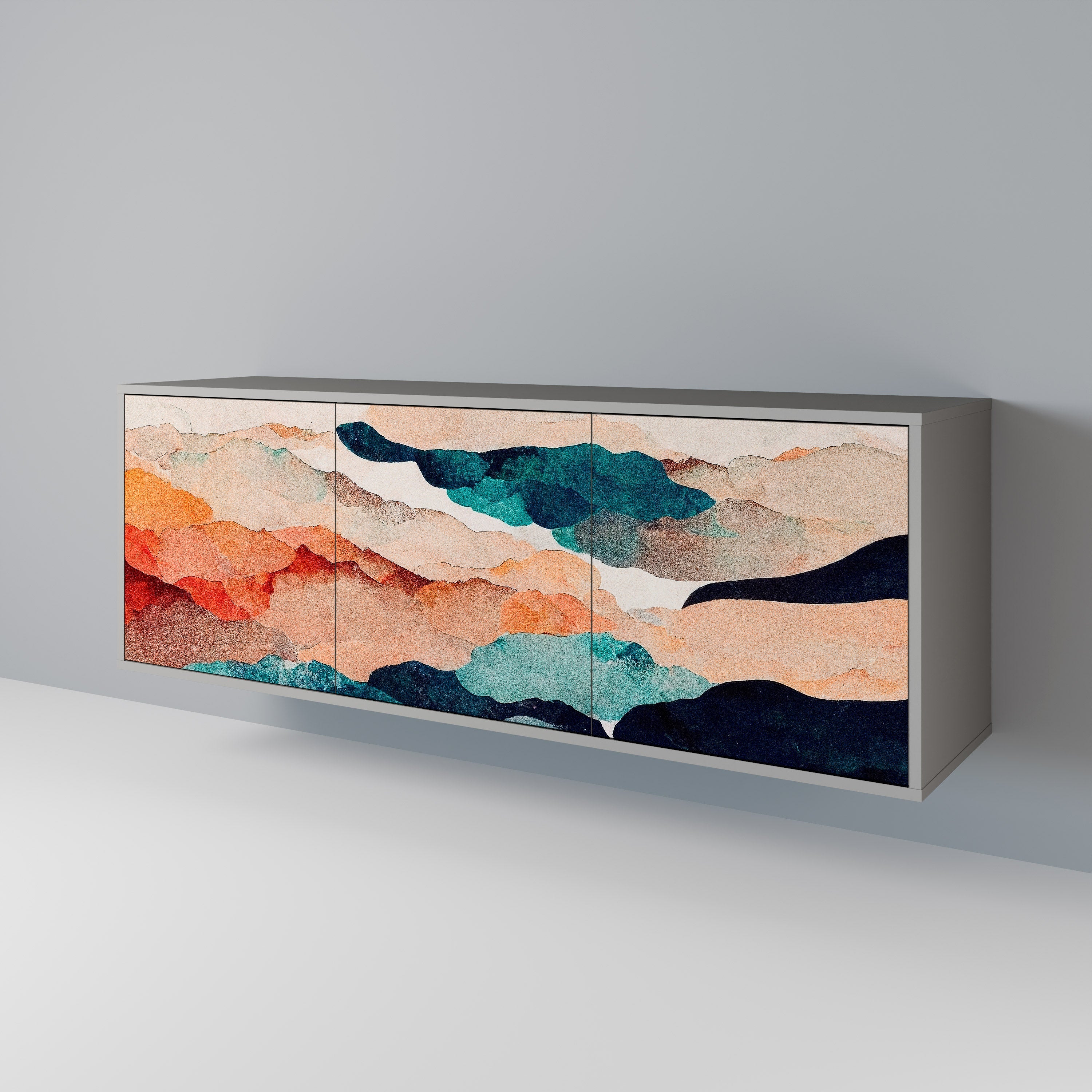 ABSTRACT LANDSCAPE 3-türiges Sideboard in grauem Finish