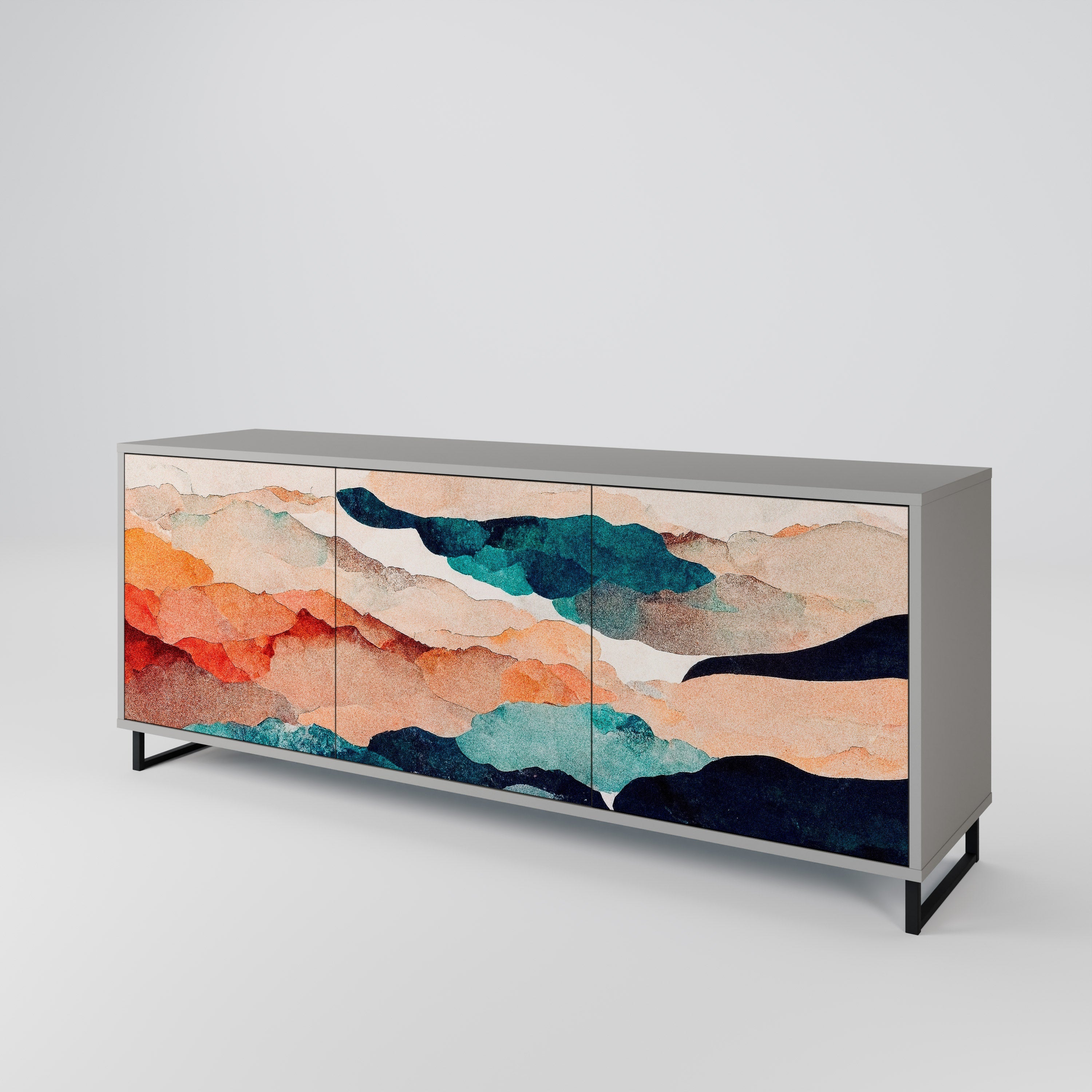 ABSTRACT LANDSCAPE 3-türiges Sideboard in grauem Finish
