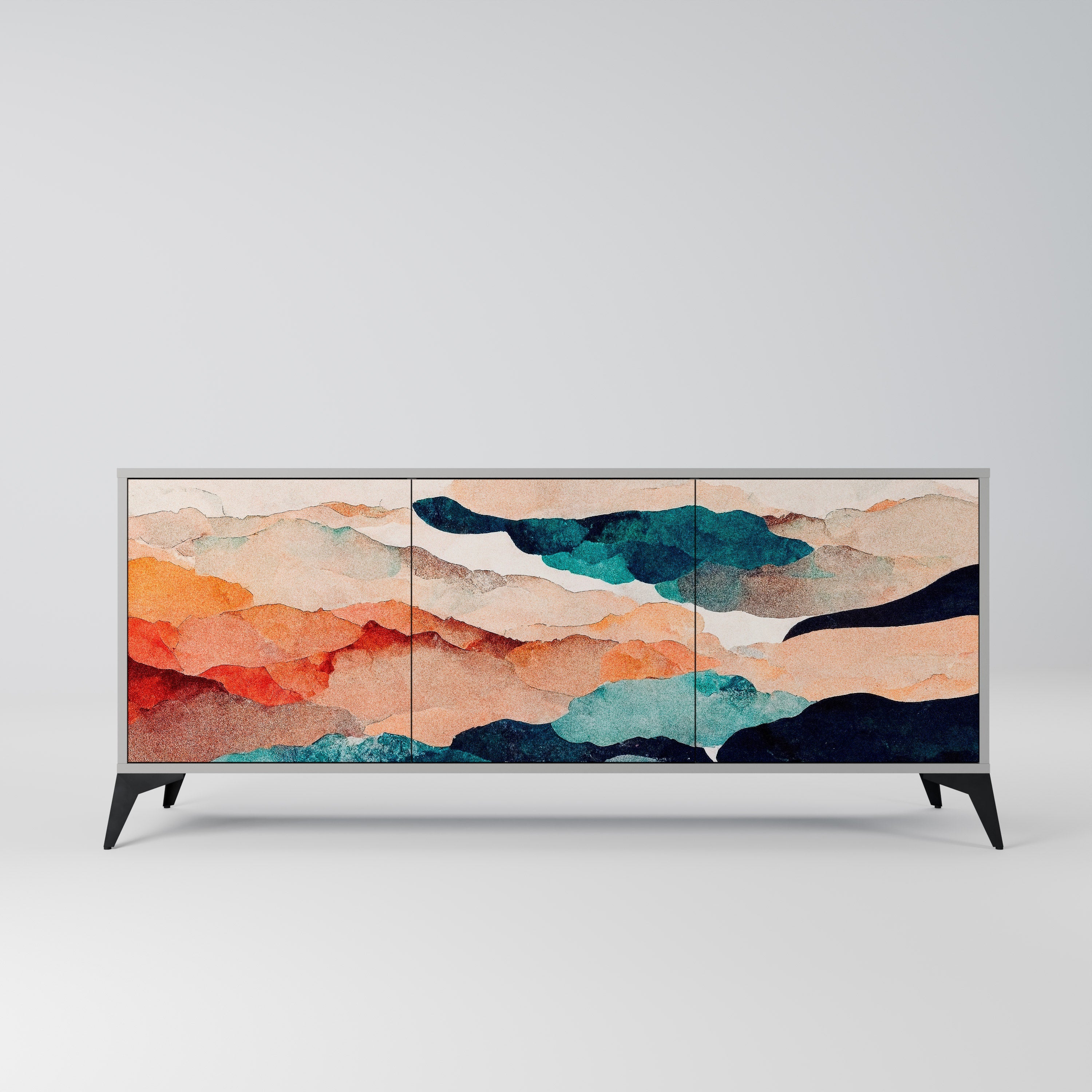 ABSTRACT LANDSCAPE 3-türiges Sideboard in grauem Finish