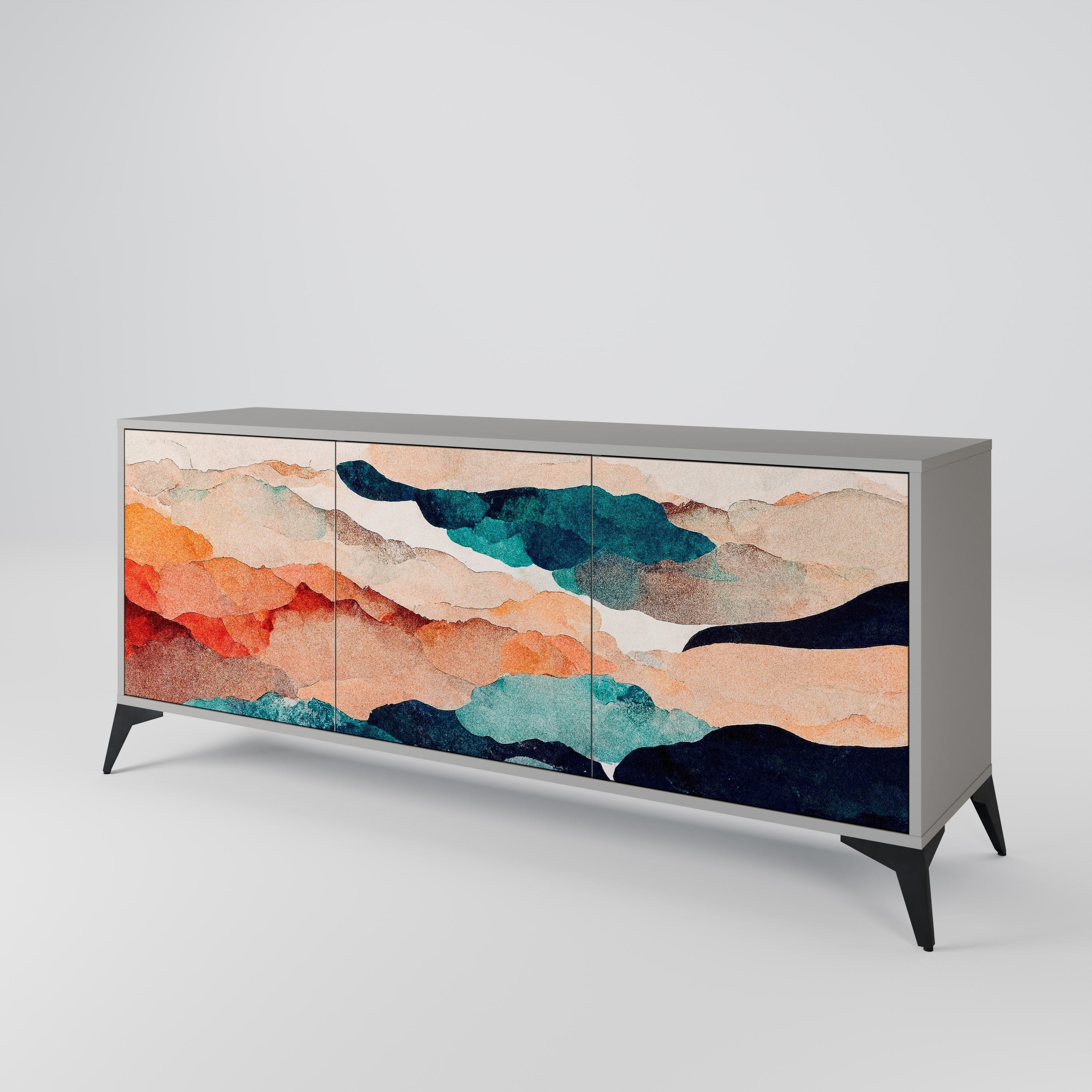 ABSTRACT LANDSCAPE 3-türiges Sideboard in grauem Finish