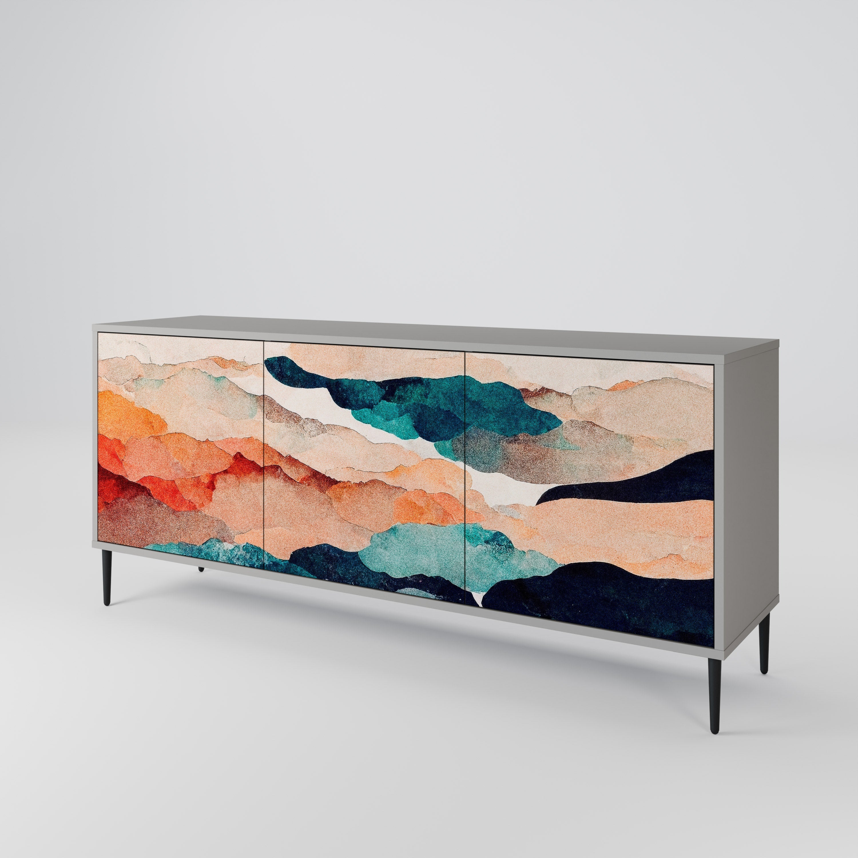 ABSTRACT LANDSCAPE 3-türiges Sideboard in grauem Finish
