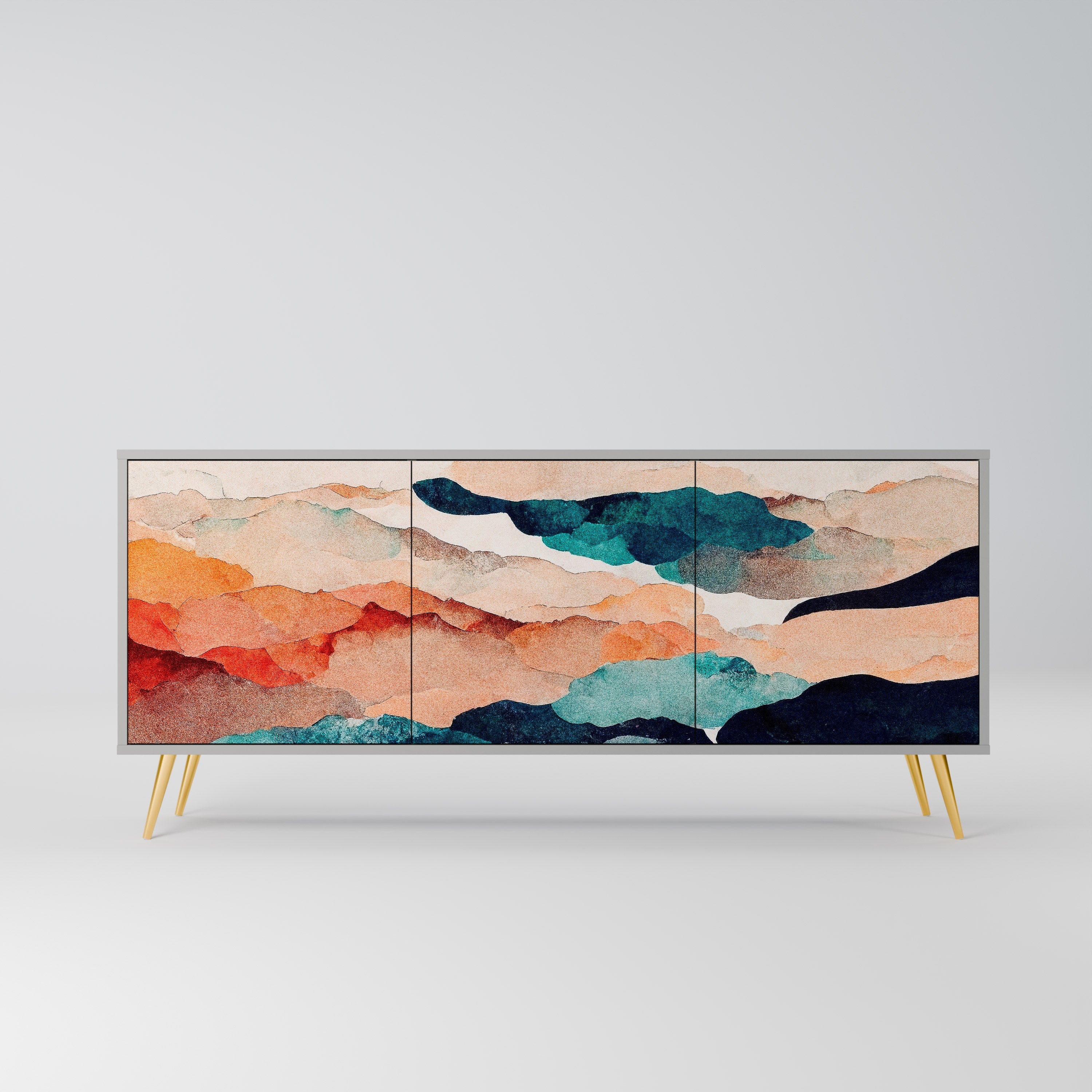ABSTRACT LANDSCAPE 3-türiges Sideboard in grauem Finish