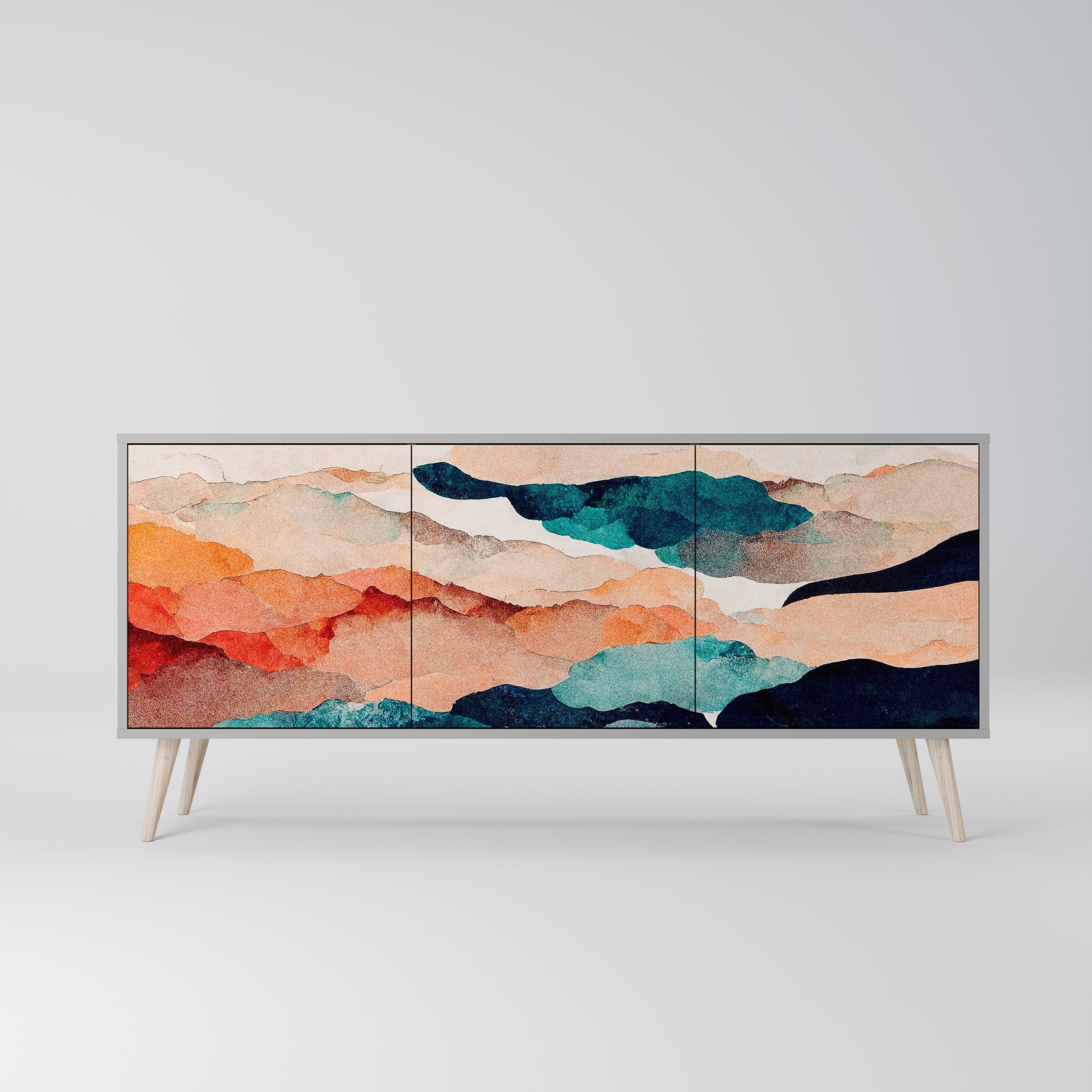 ABSTRACT LANDSCAPE 3-türiges Sideboard in grauem Finish