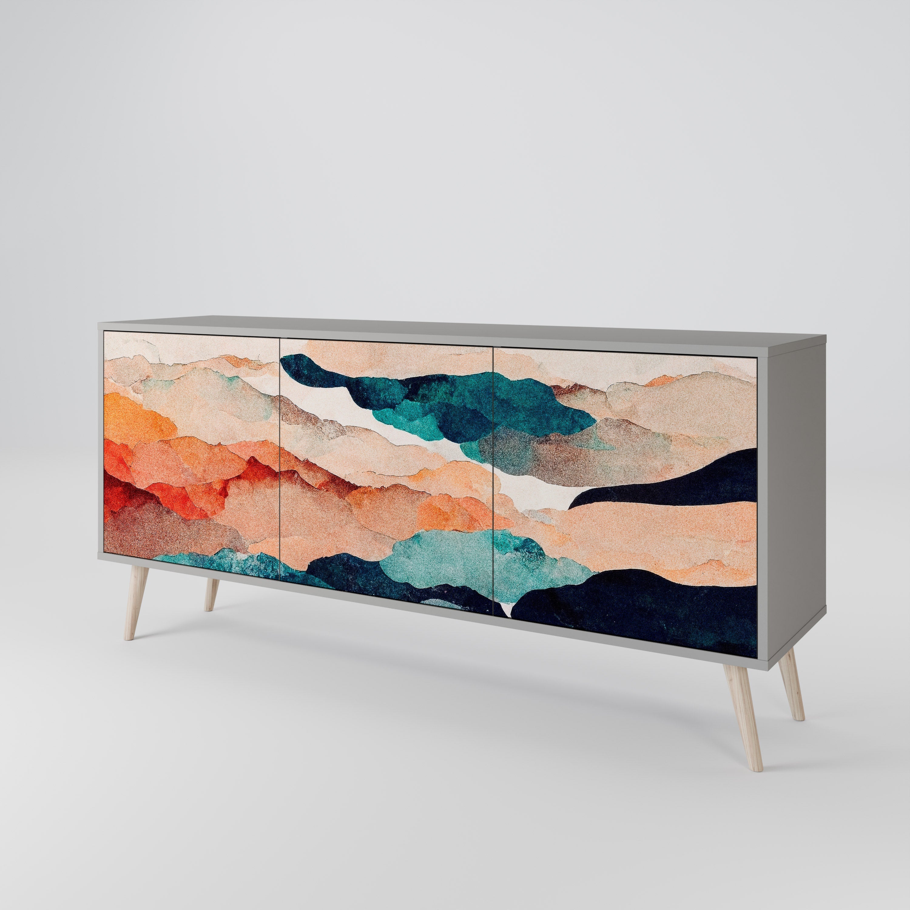 ABSTRACT LANDSCAPE 3-türiges Sideboard in grauem Finish