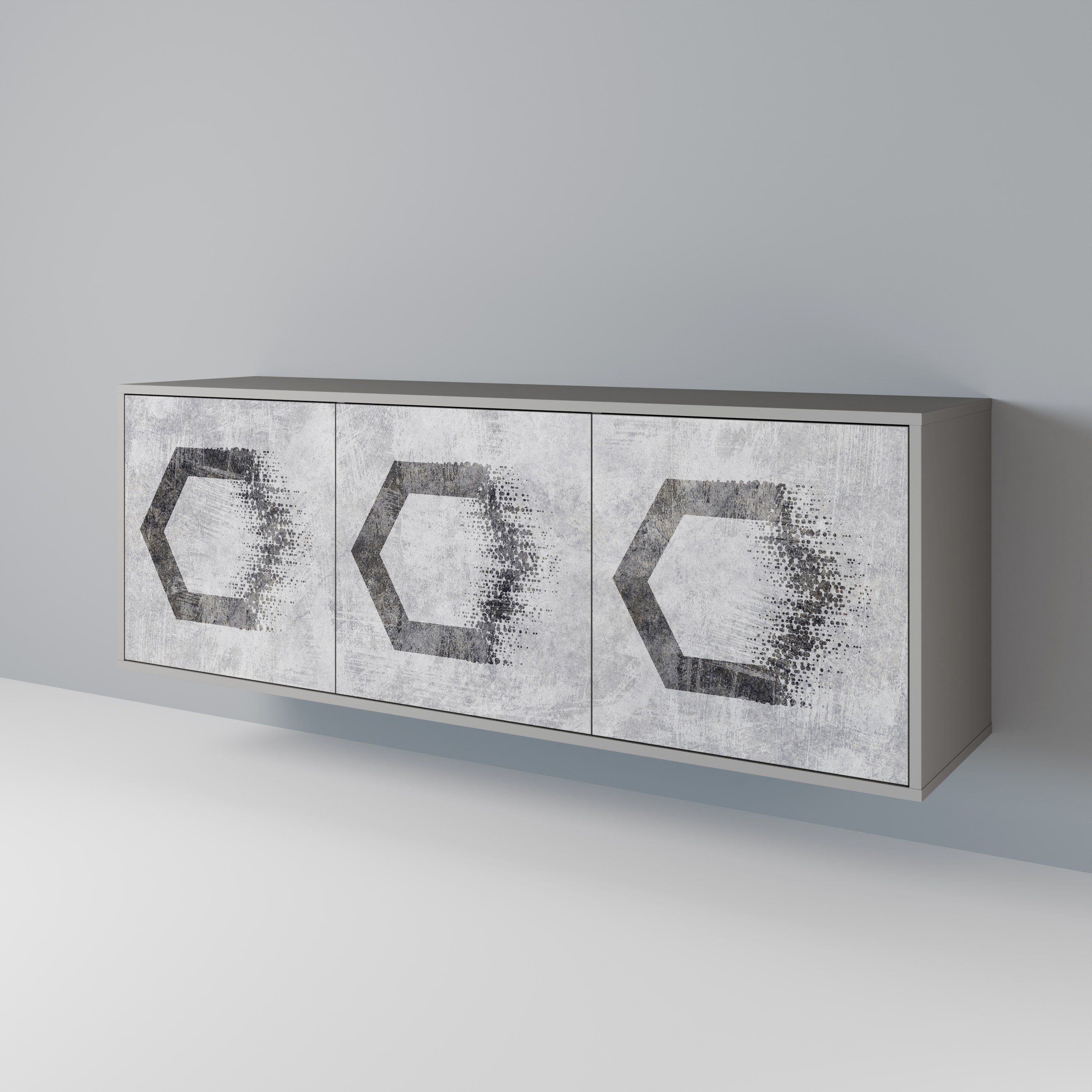 HEXAGONAL FIGURES Sideboard mit 3 Türen in Grau