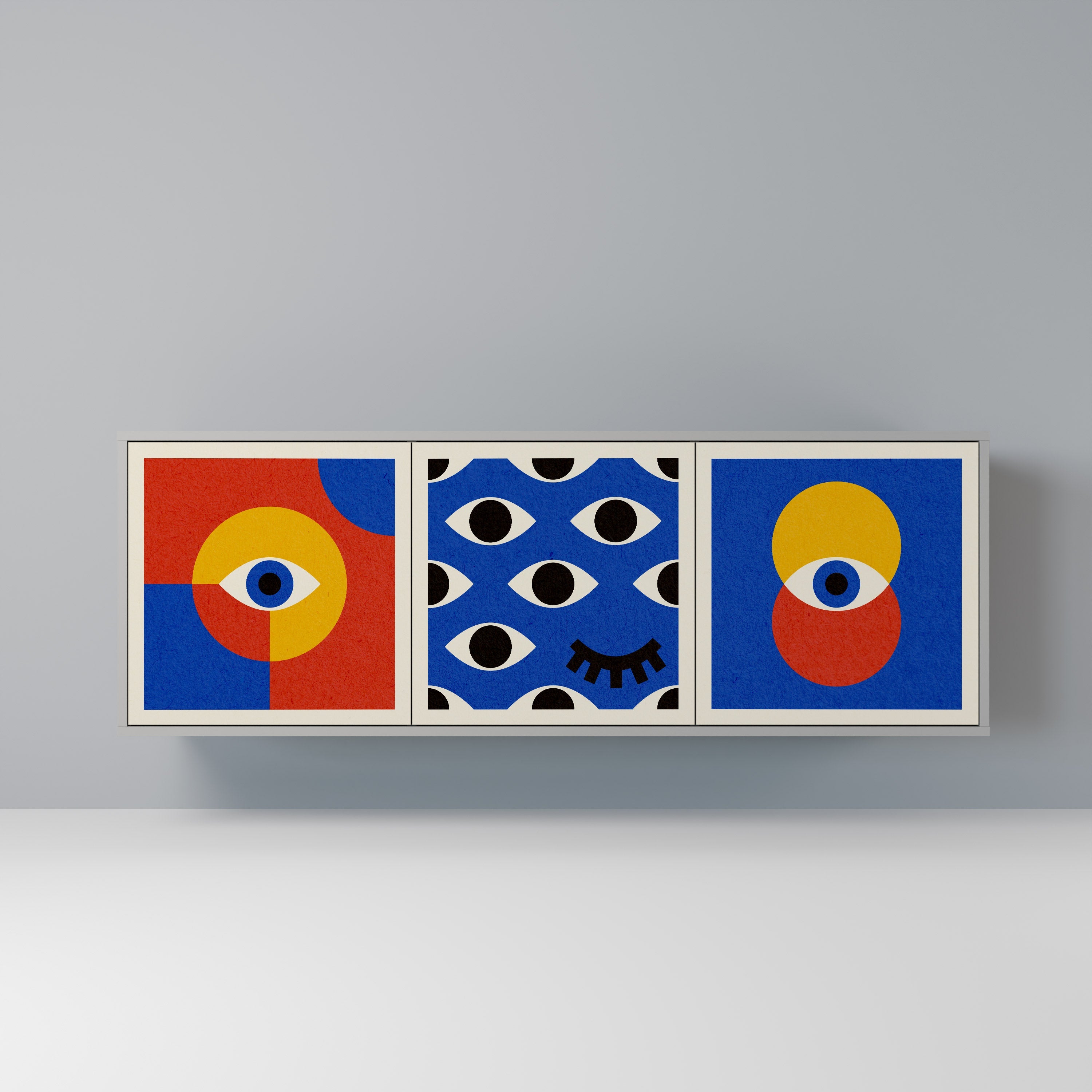 GEOMETRIC EYES Sideboard mit 3 Türen in Grau