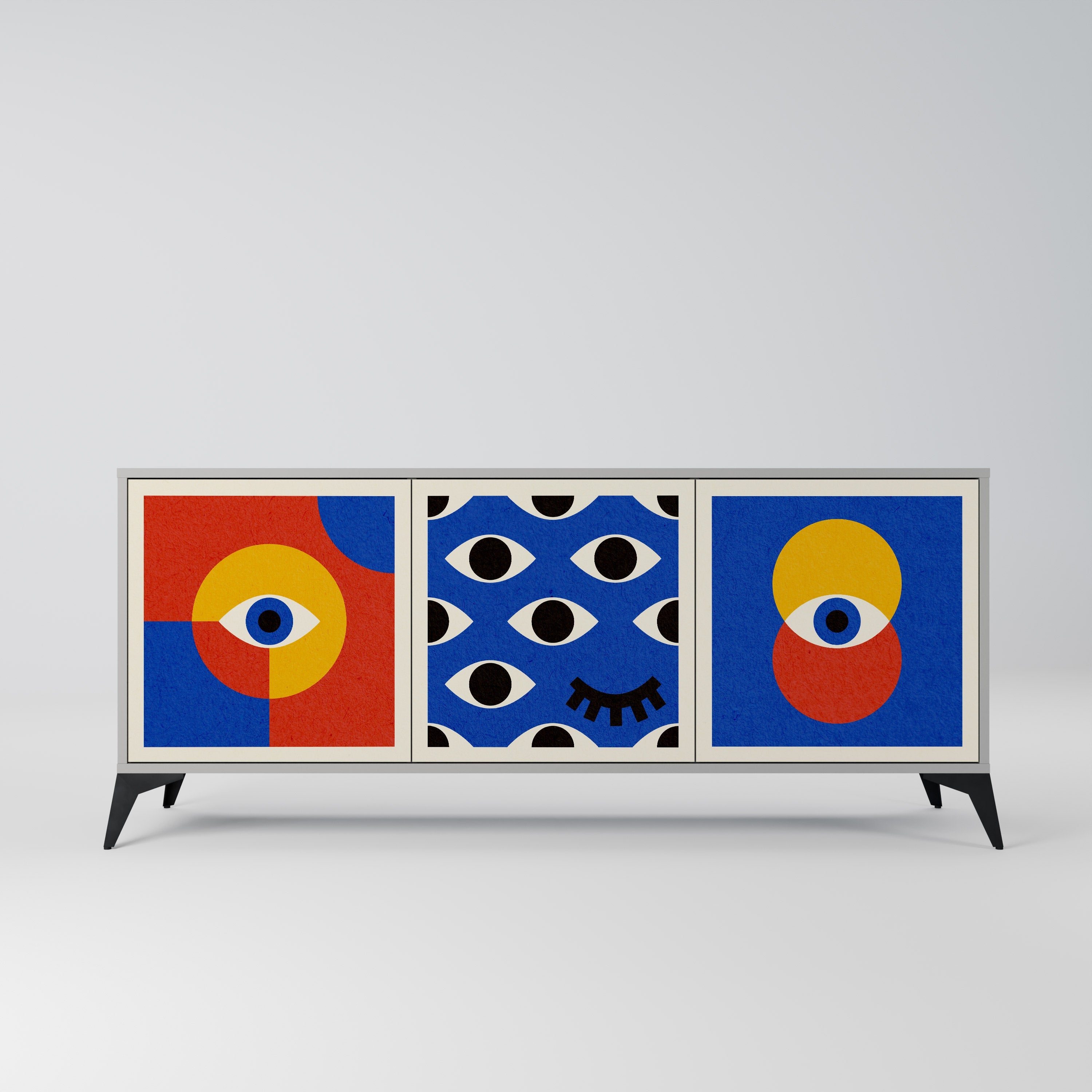 GEOMETRIC EYES Sideboard mit 3 Türen in Grau