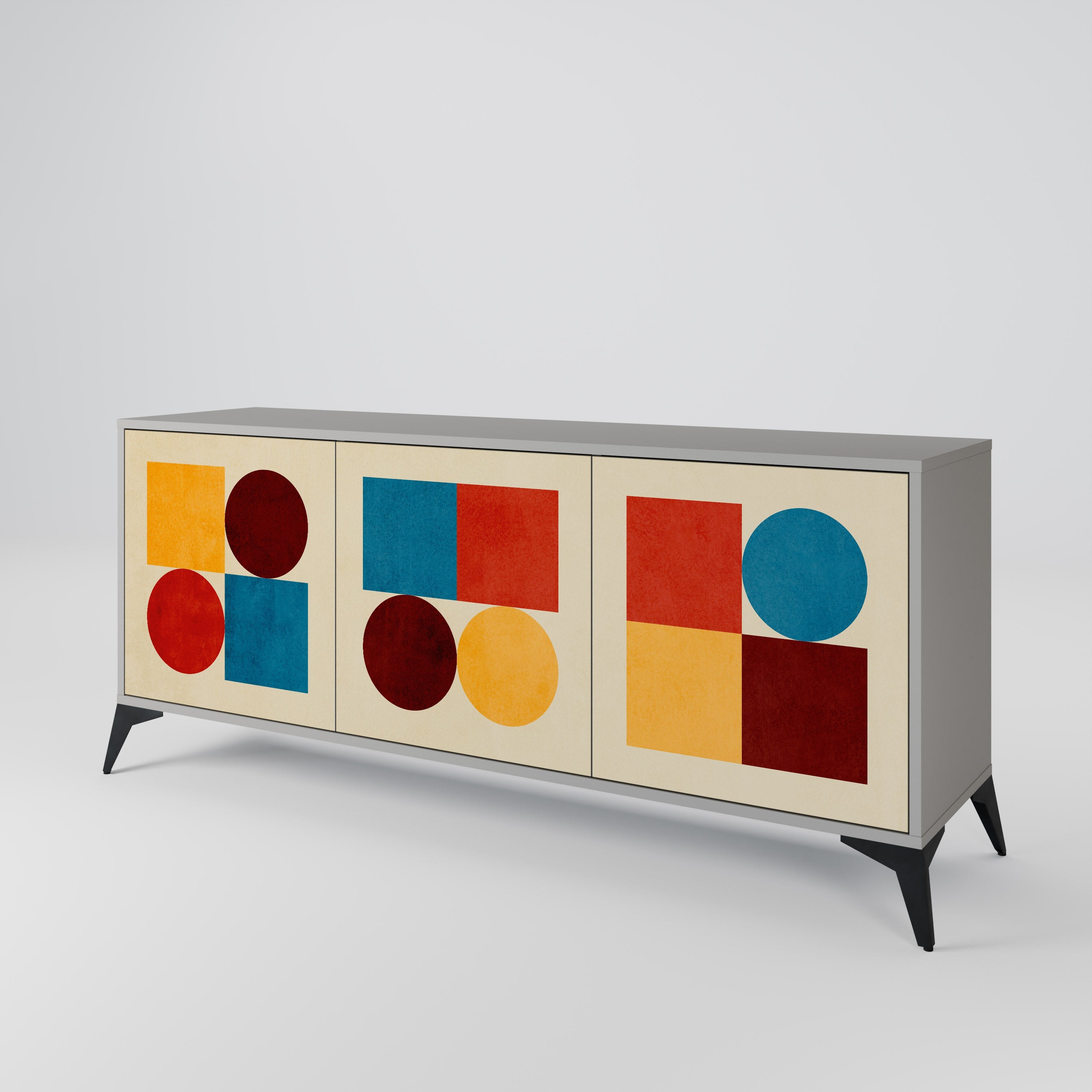 GEOMETRIC PUZZLE Sideboard mit 3 Türen in Grau