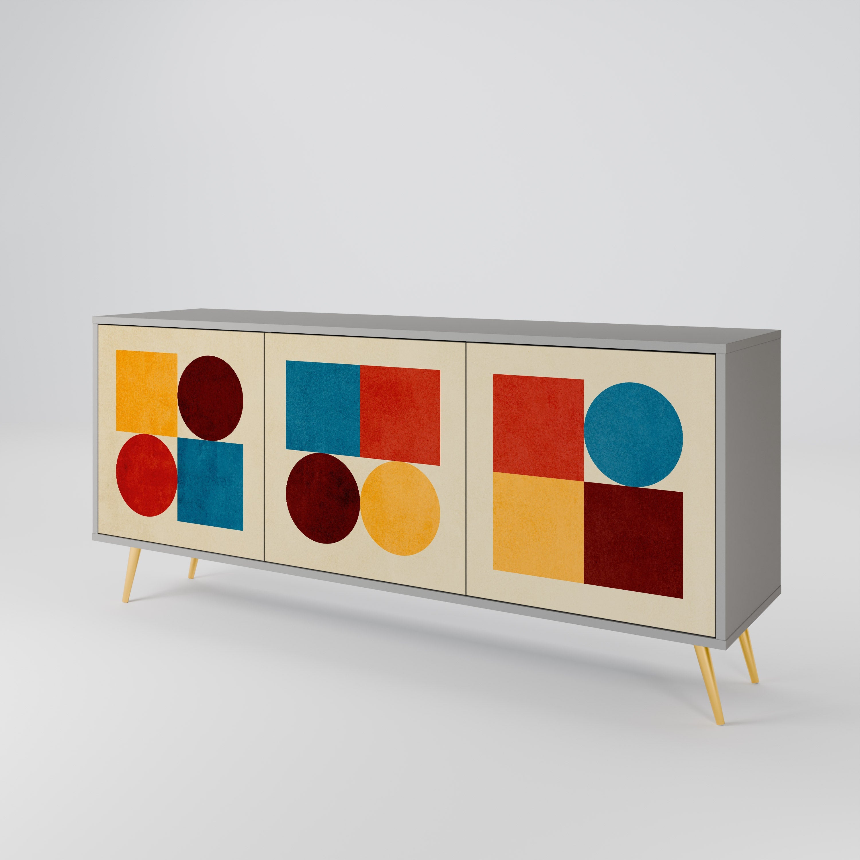 GEOMETRIC PUZZLE Sideboard mit 3 Türen in Grau