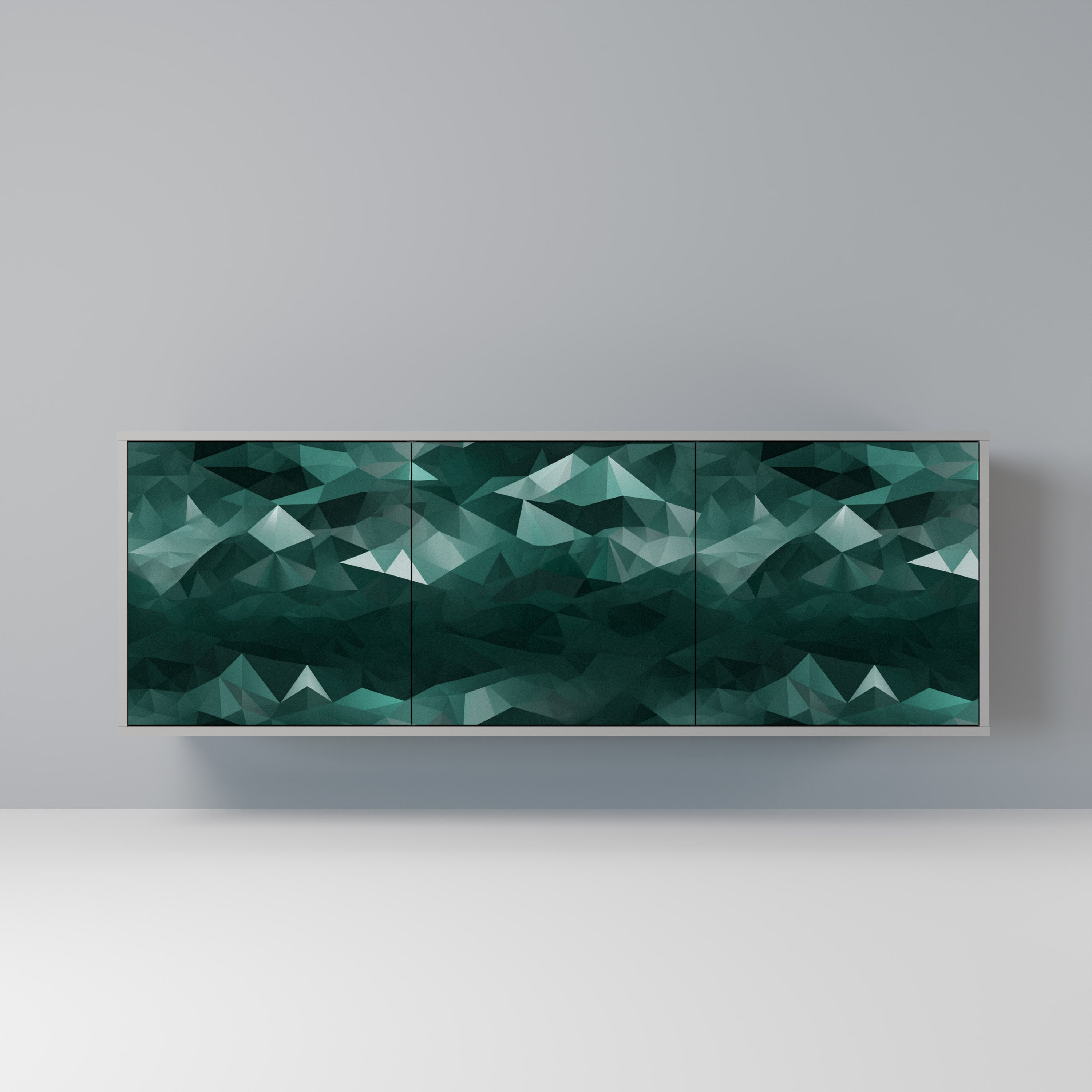 POLYGONAL FLOATING Sideboard mit 3 Türen in Grau