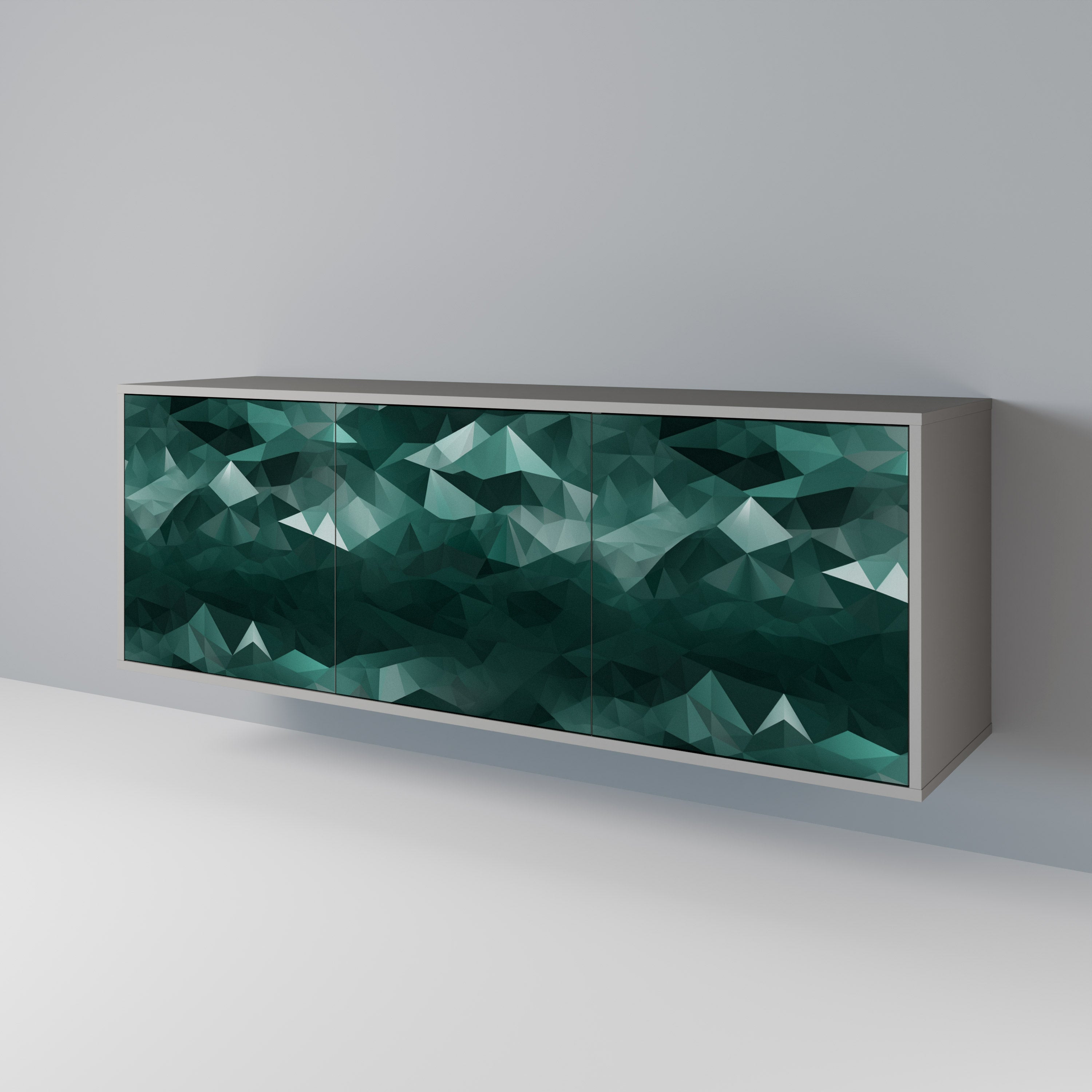 POLYGONAL FLOATING Sideboard mit 3 Türen in Grau
