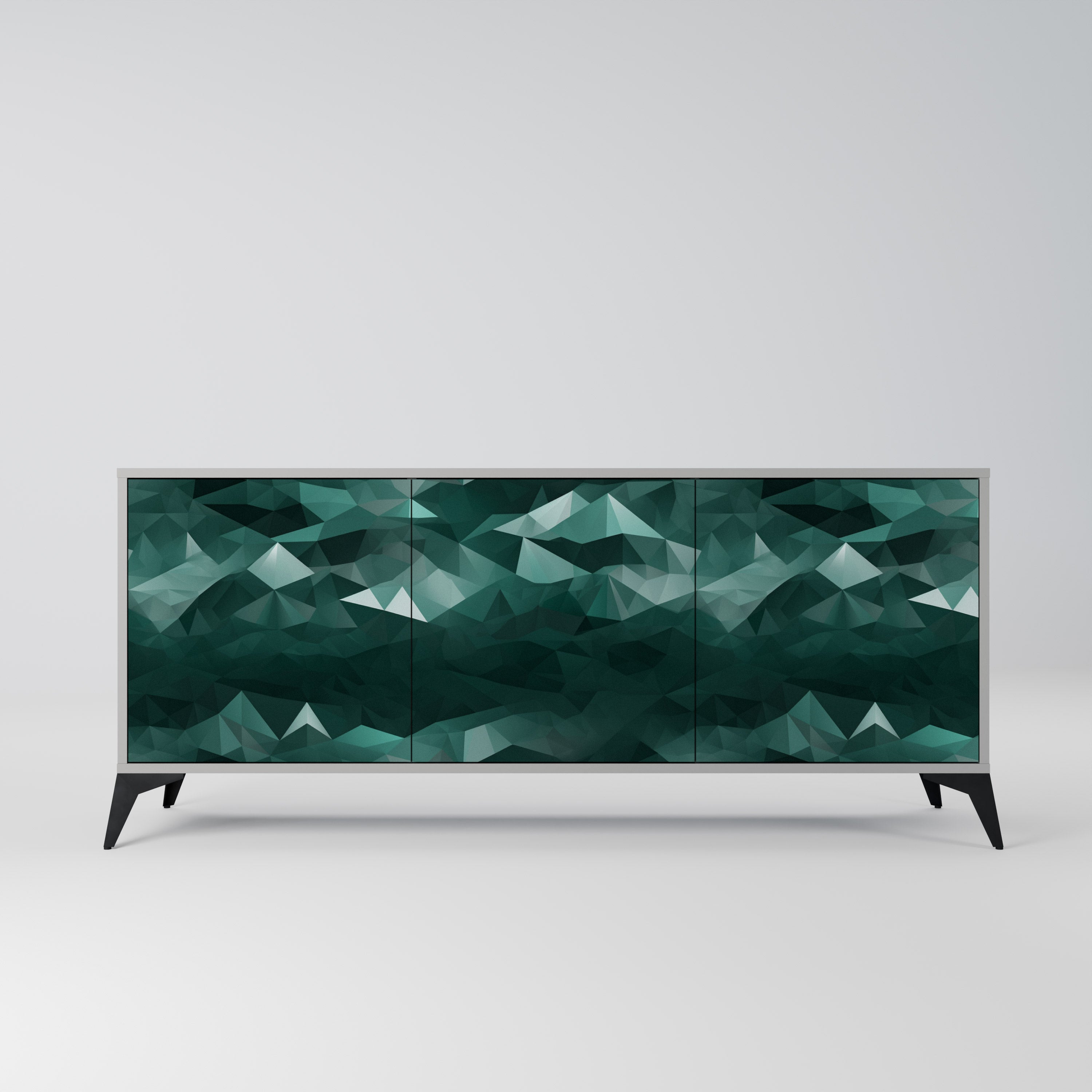 POLYGONAL FLOATING Sideboard mit 3 Türen in Grau