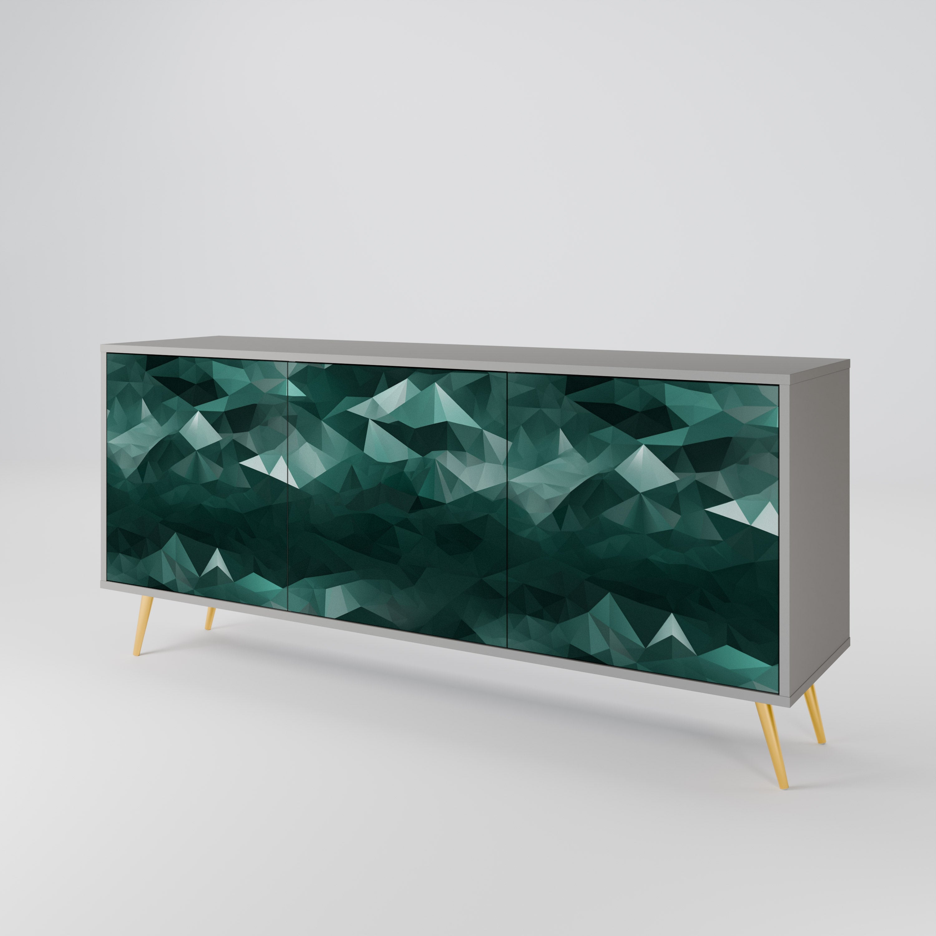 POLYGONAL FLOATING Sideboard mit 3 Türen in Grau