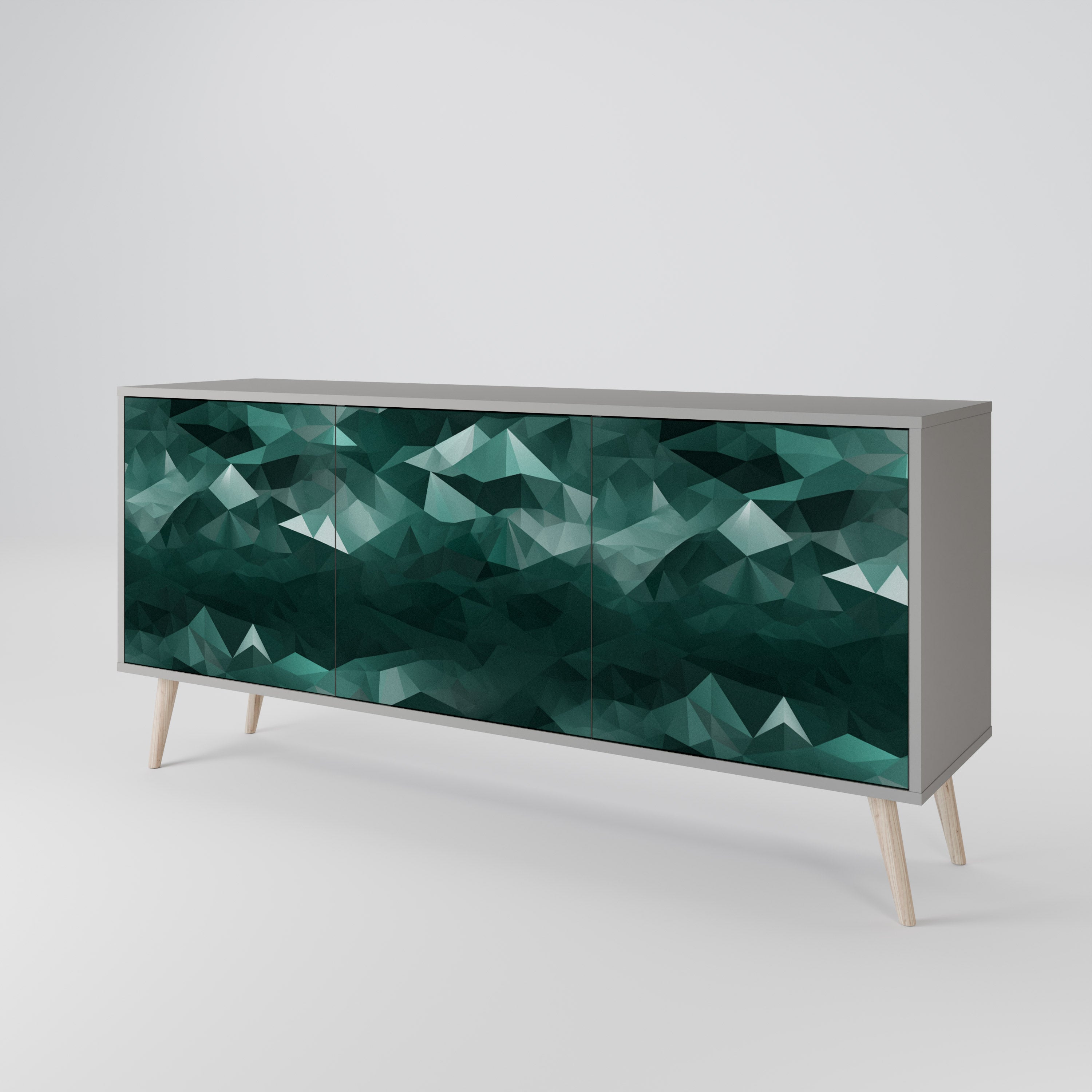 POLYGONAL FLOATING Sideboard mit 3 Türen in Grau