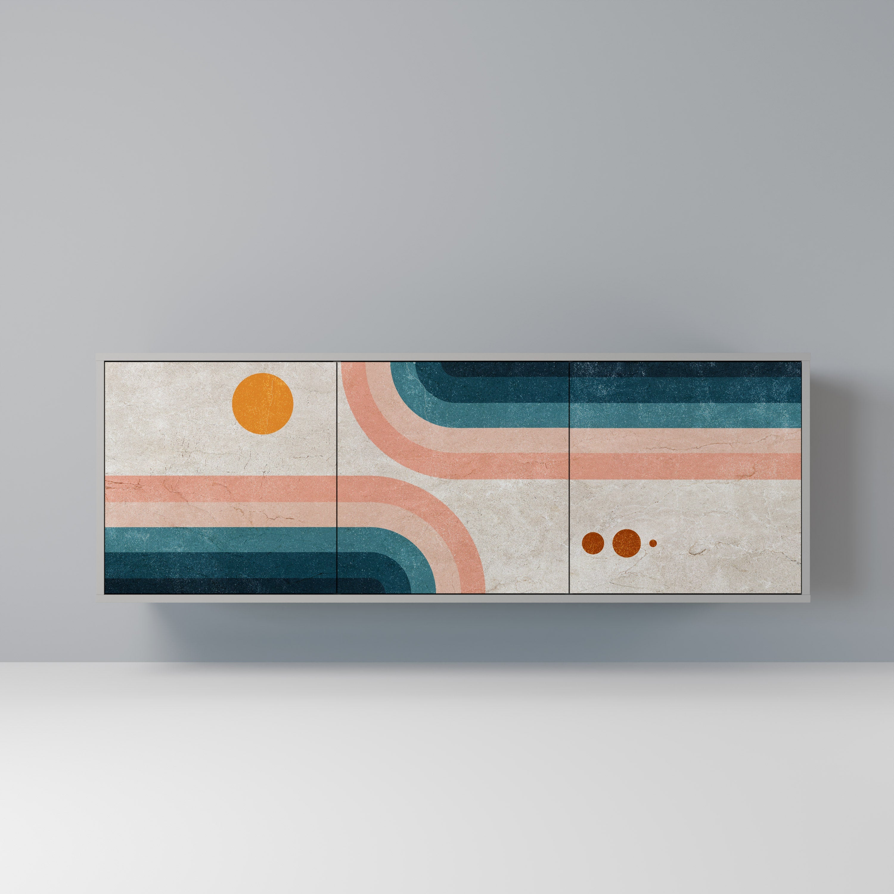 TWO HALVES Sideboard mit 3 Türen in Grau