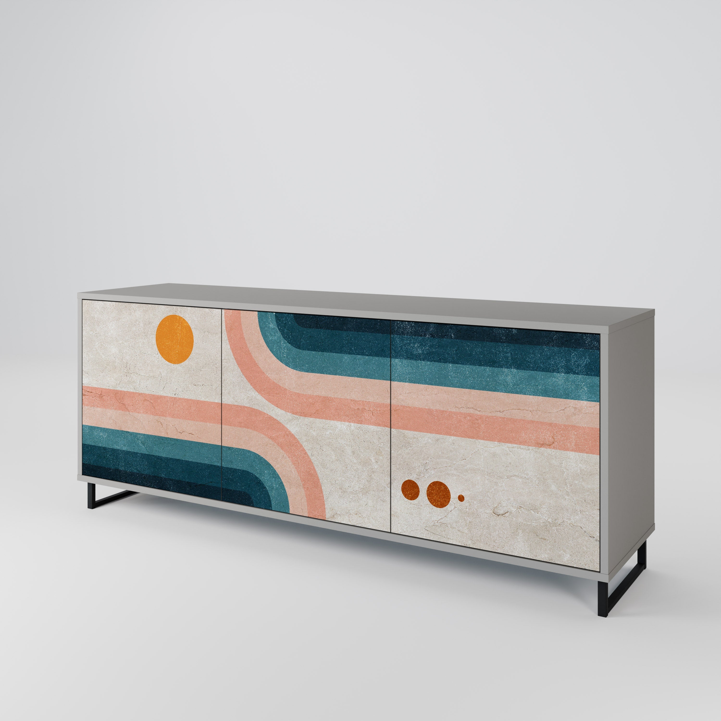 TWO HALVES Sideboard mit 3 Türen in Grau